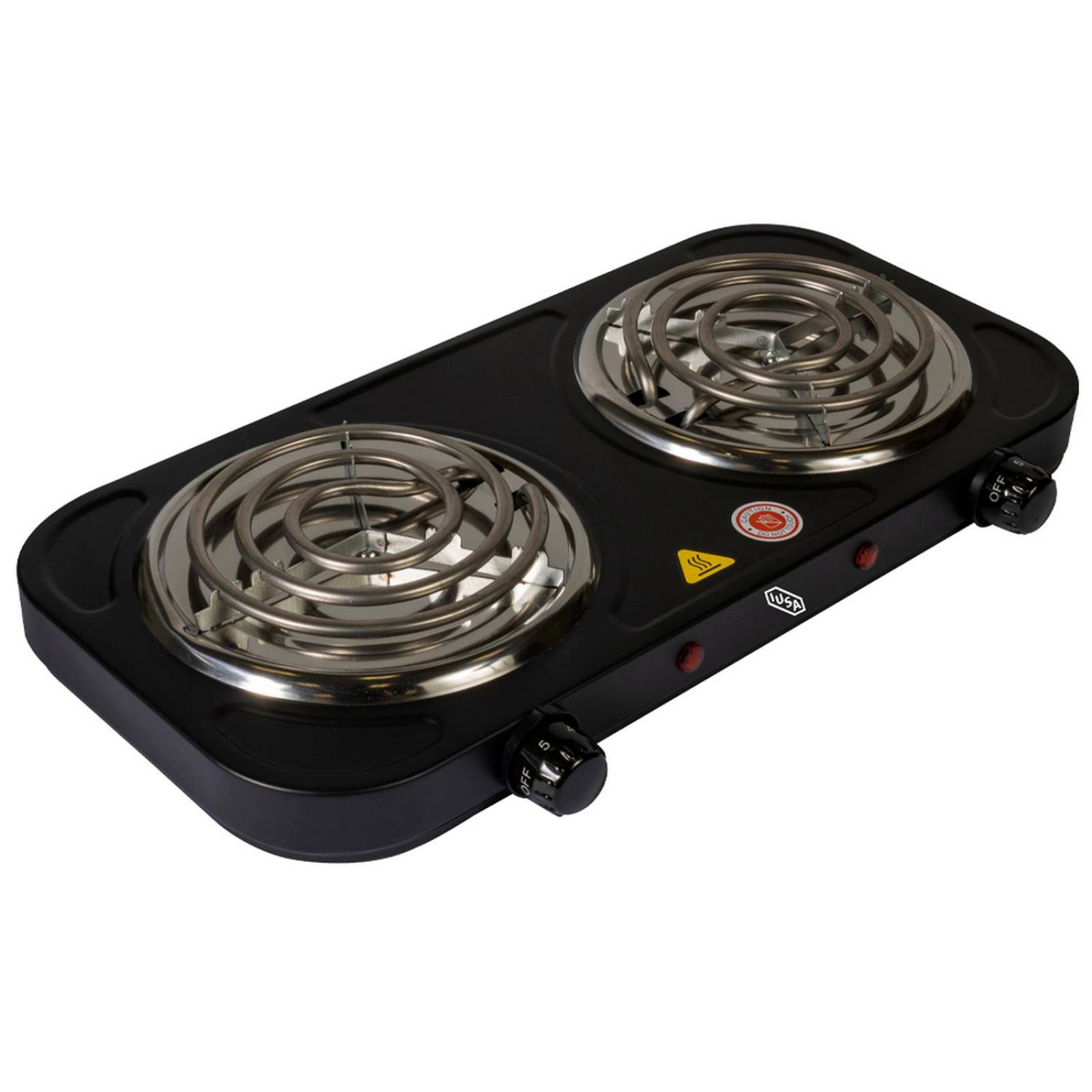 Parrilla Eléctrica, 2 Quemadores Espiral, 2000 W Color Negro 