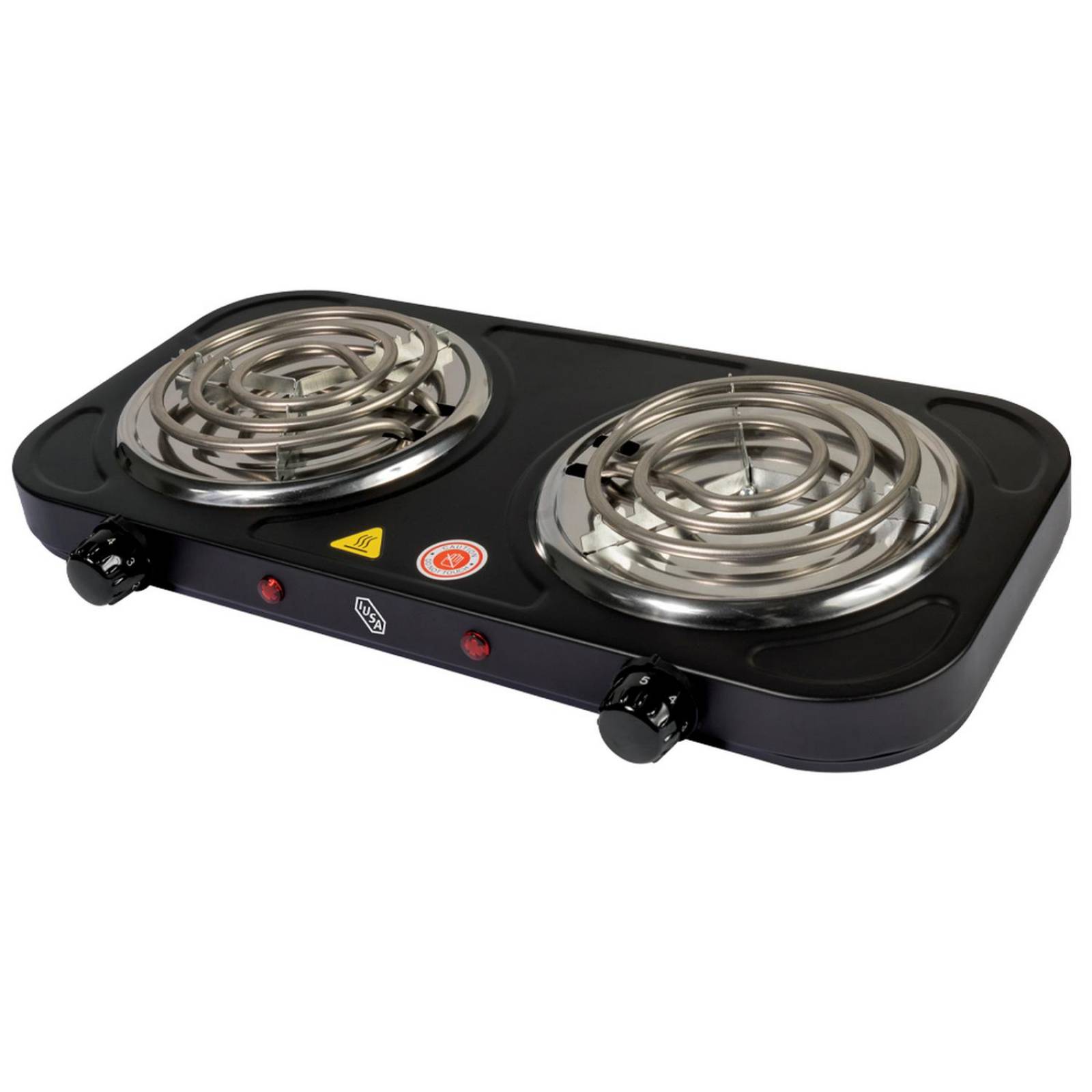 Parrilla Eléctrica, 2 Quemadores Espiral, 2000 W Color Negro 