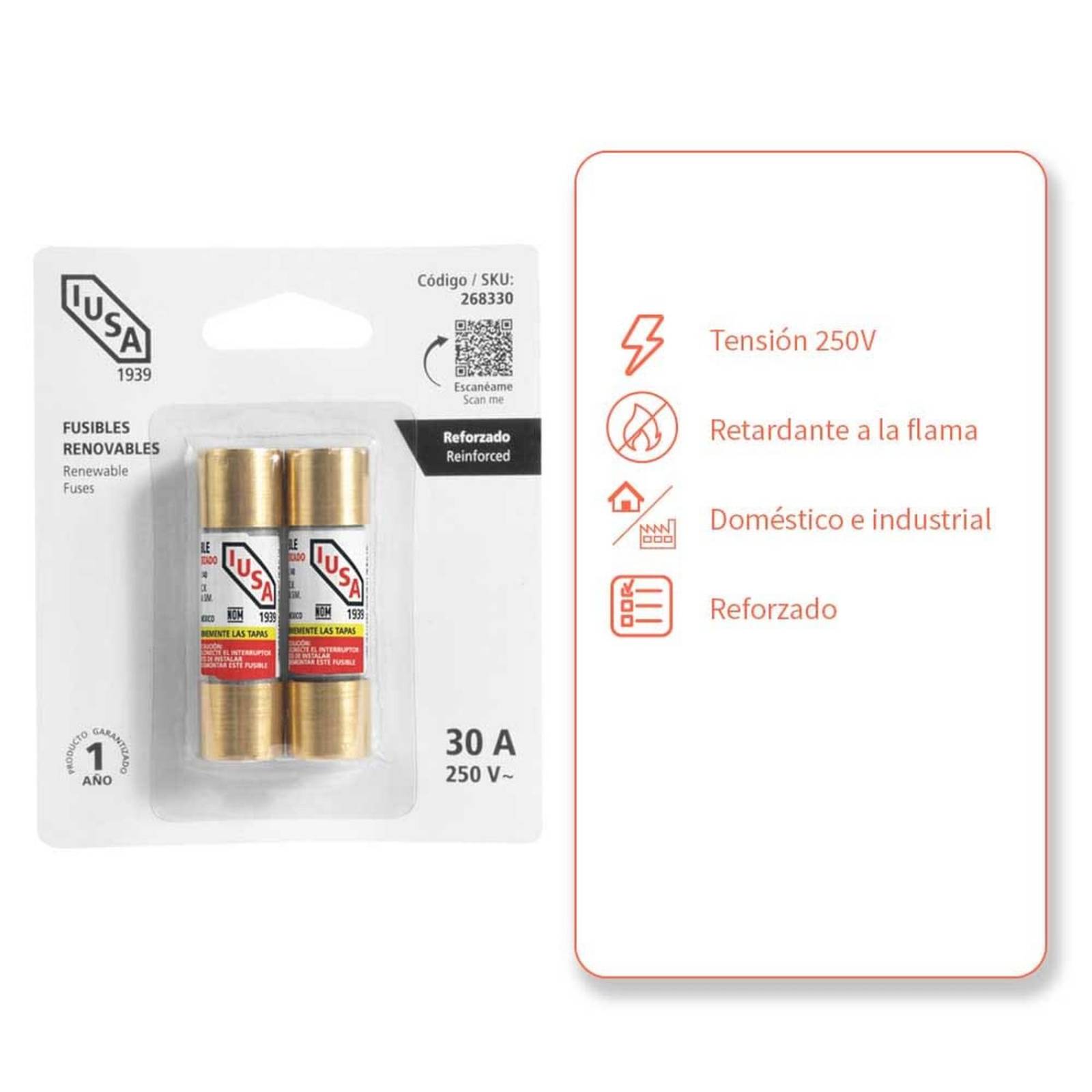 Cartucho Para Fusible Iusa, 30 A Blister, 2 Piezas 