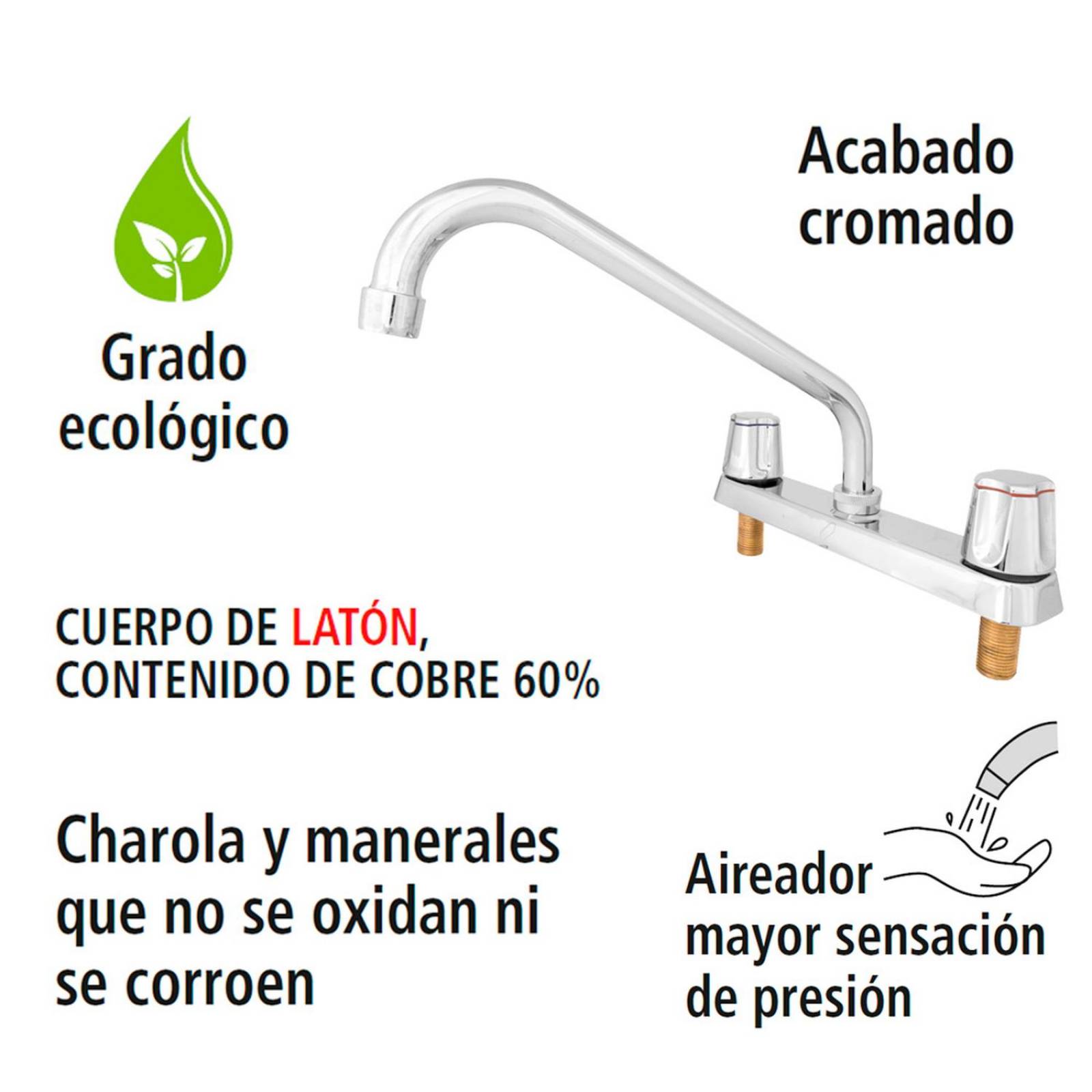 Llave Mezcladora Metálica para Fregadero Ecológica IUSA, 8 