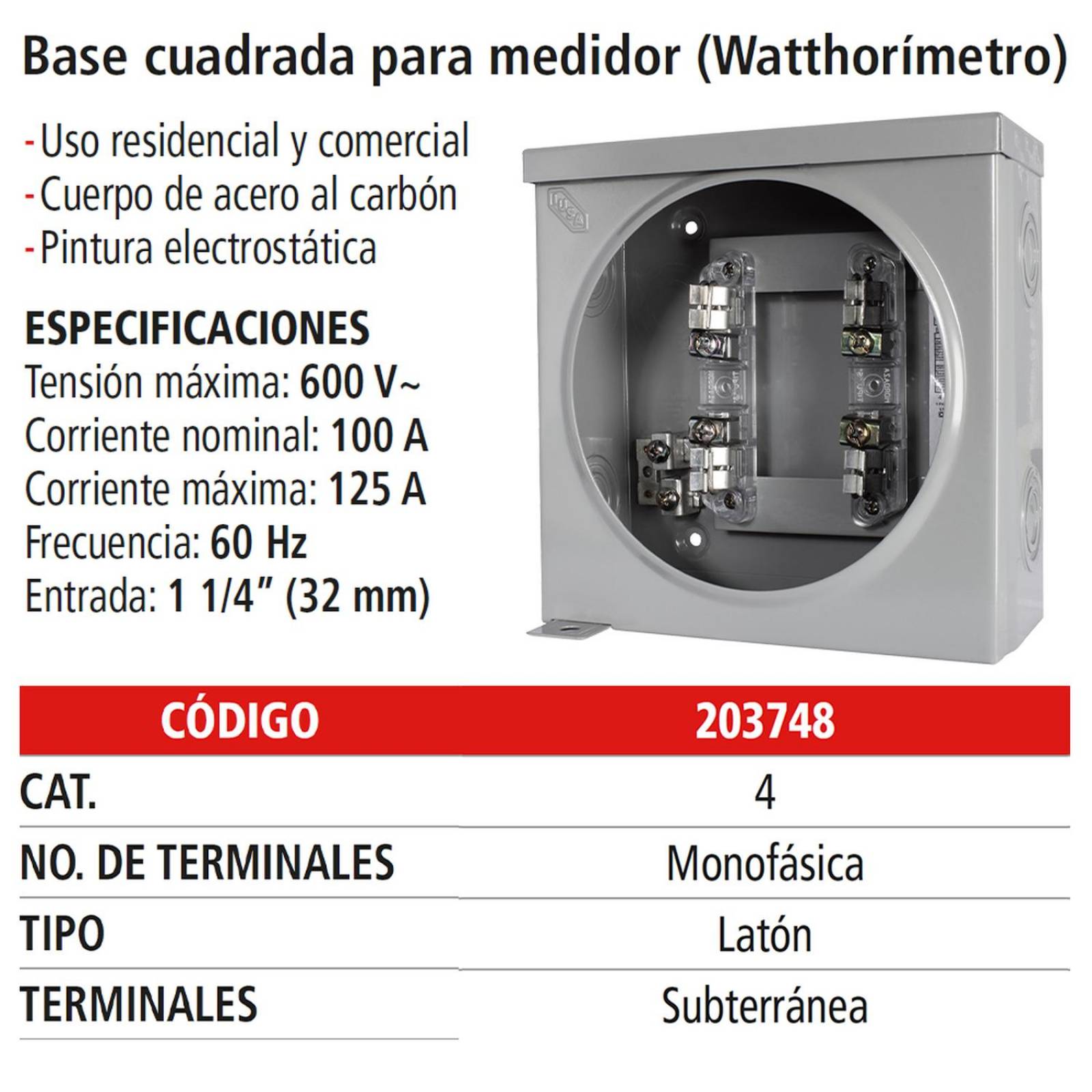 Base para medidor 4 terminales, IUSA