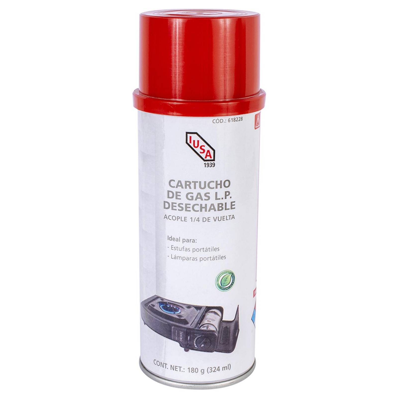 Cartucho de gas butano con válvula 1/4 de vuelta