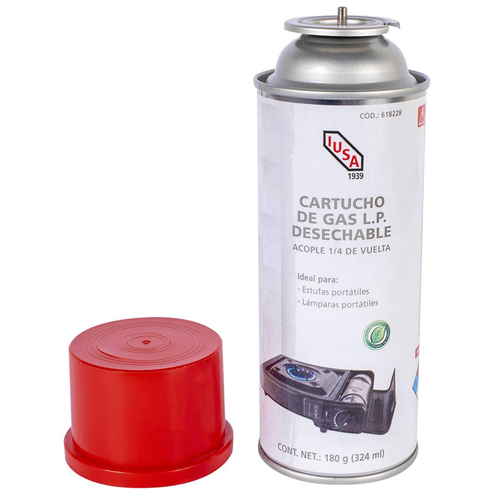 Cartucho de gas butano con válvula 1/4 de vuelta