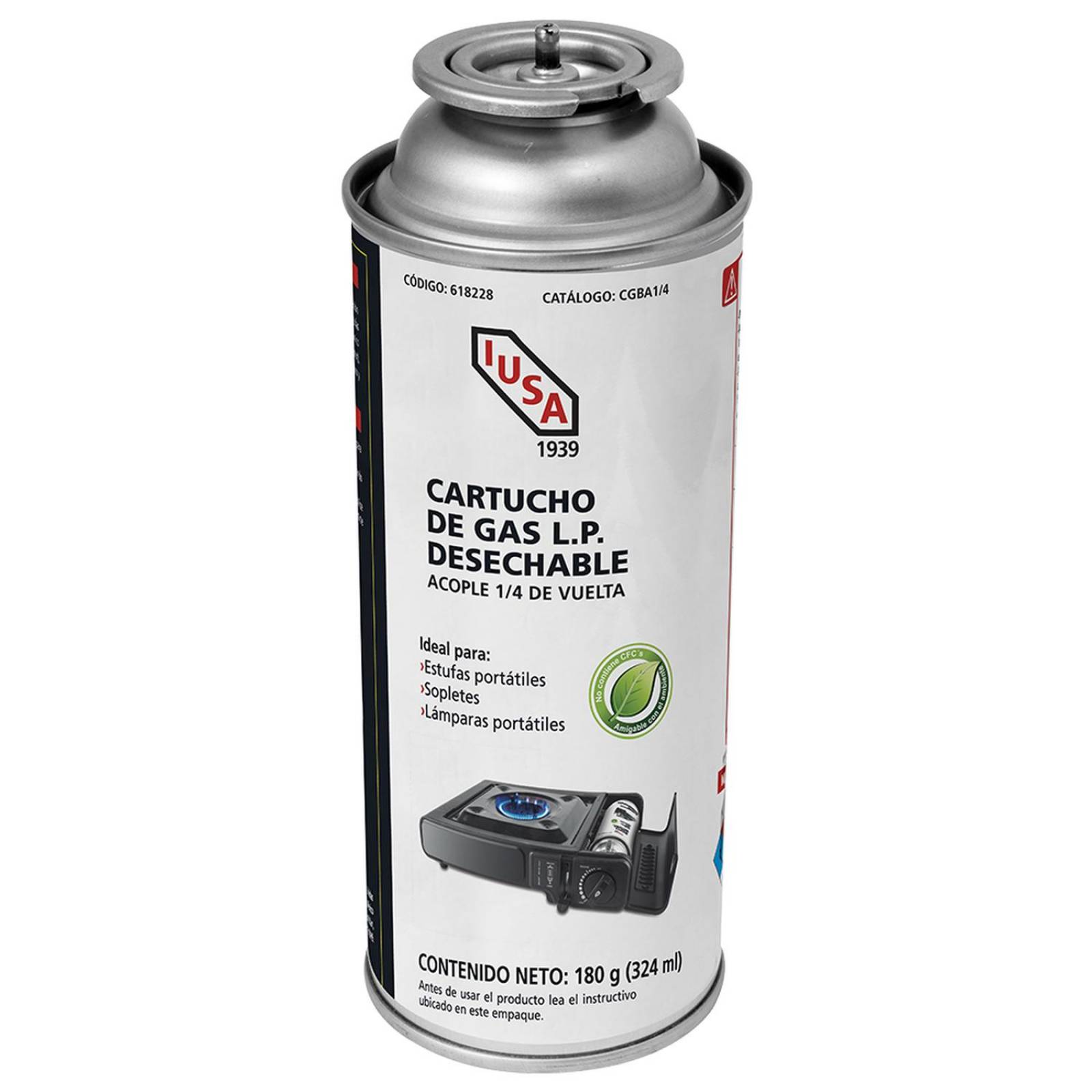 Cartucho de gas butano con válvula 1/4 de vuelta