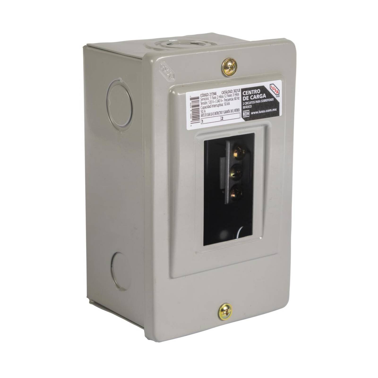 Centro de carga de 2 circuitos bifásico sobreponer, iusa