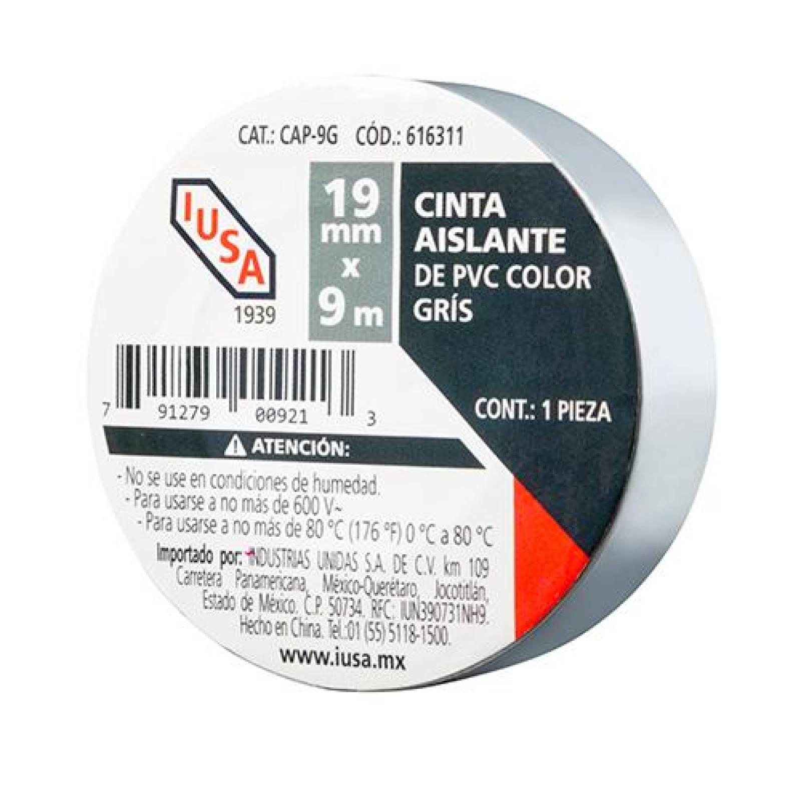 Cinta aislante 19 mm x 9 m gris 