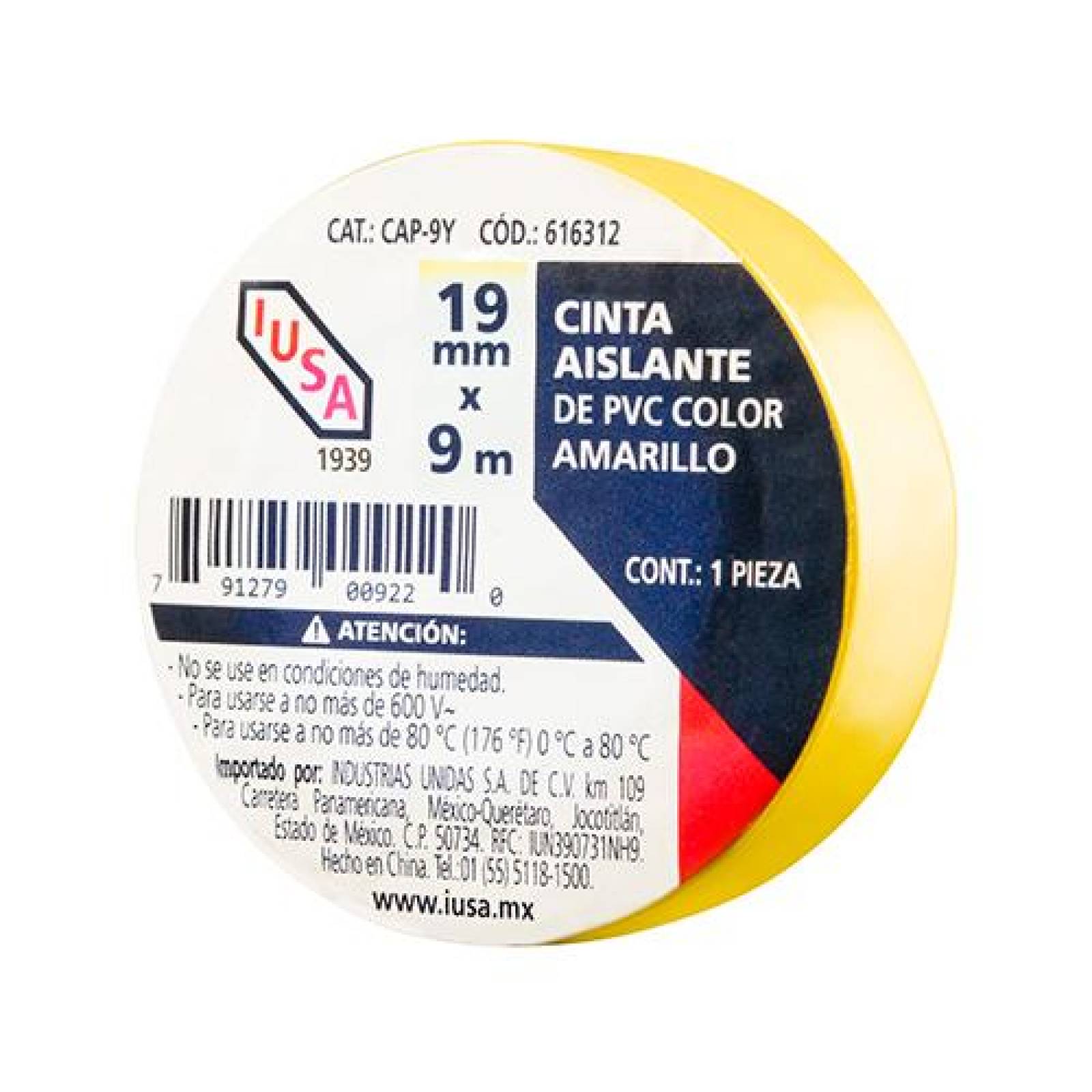 Cinta aislante 19 mm x 9 m amarilla 