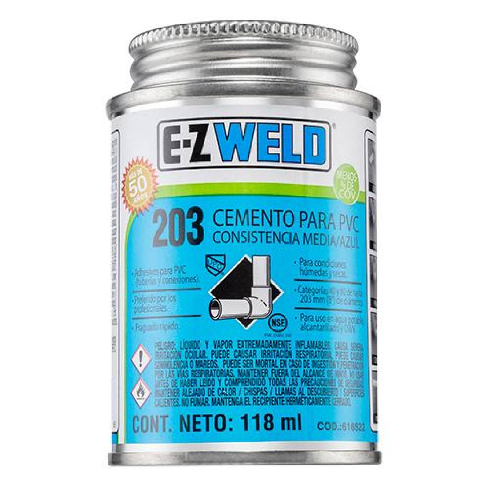 Cemento PVC C40 y C80, mod. 203 azul, E-Z WELD 120ml 
