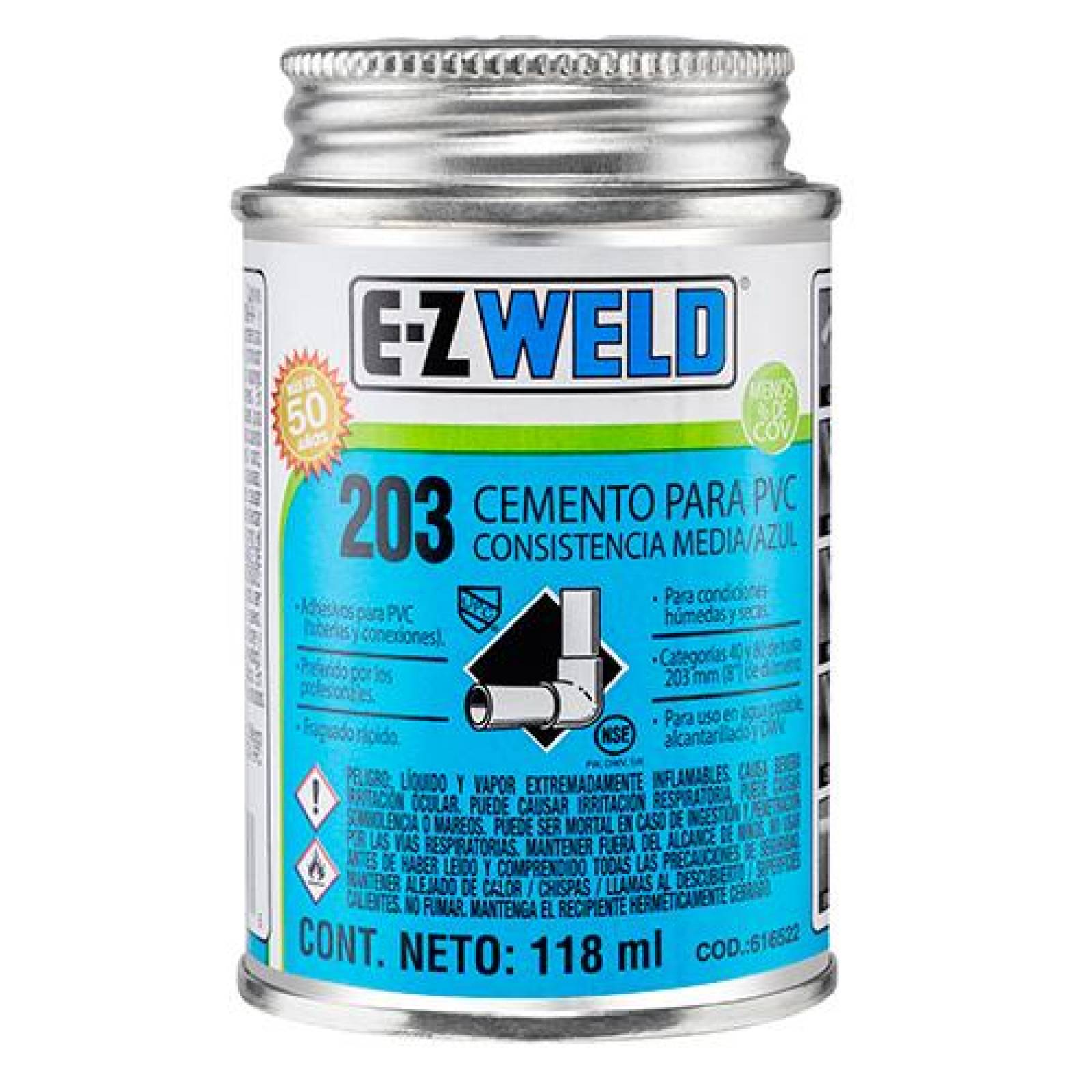 Cemento PVC C40 y C80, mod. 203 azul, E-Z WELD 120ml 