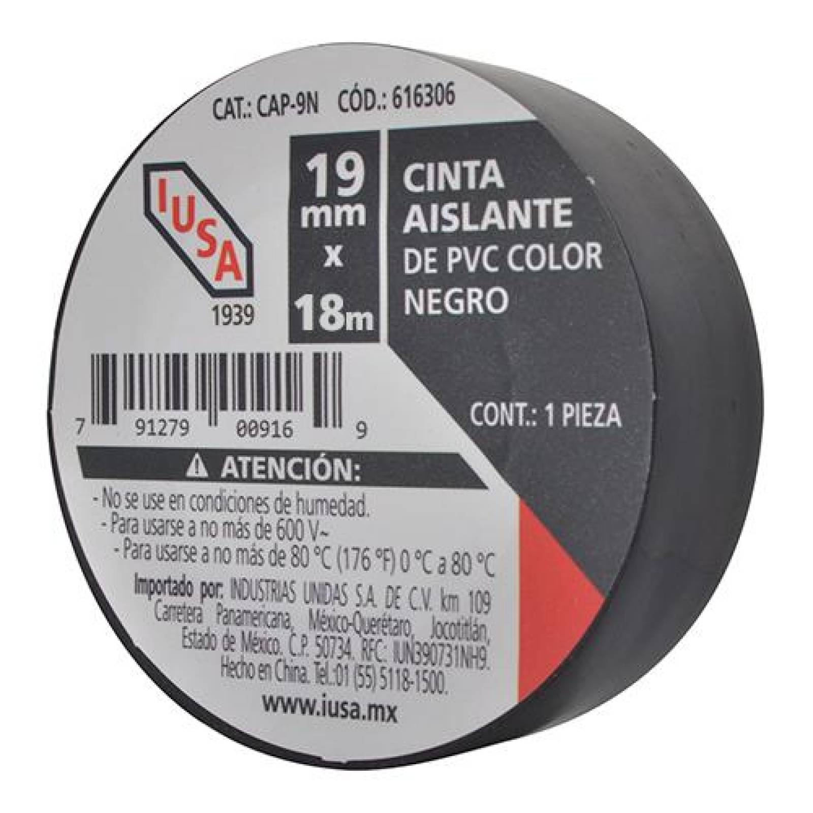 Cinta aislante 19 mm x 18 m negra 