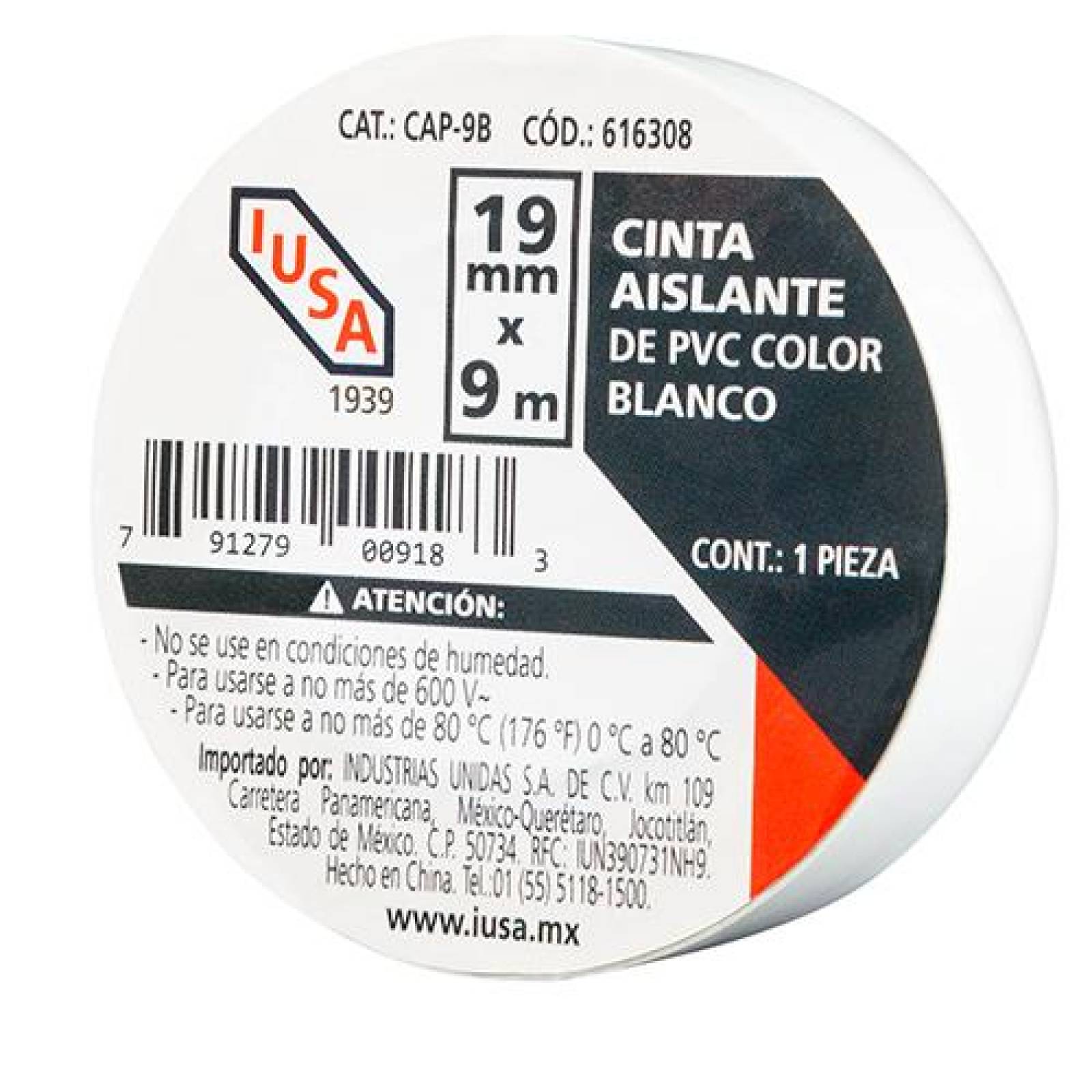 Cinta aislante 19 mm x 9 m blanca 