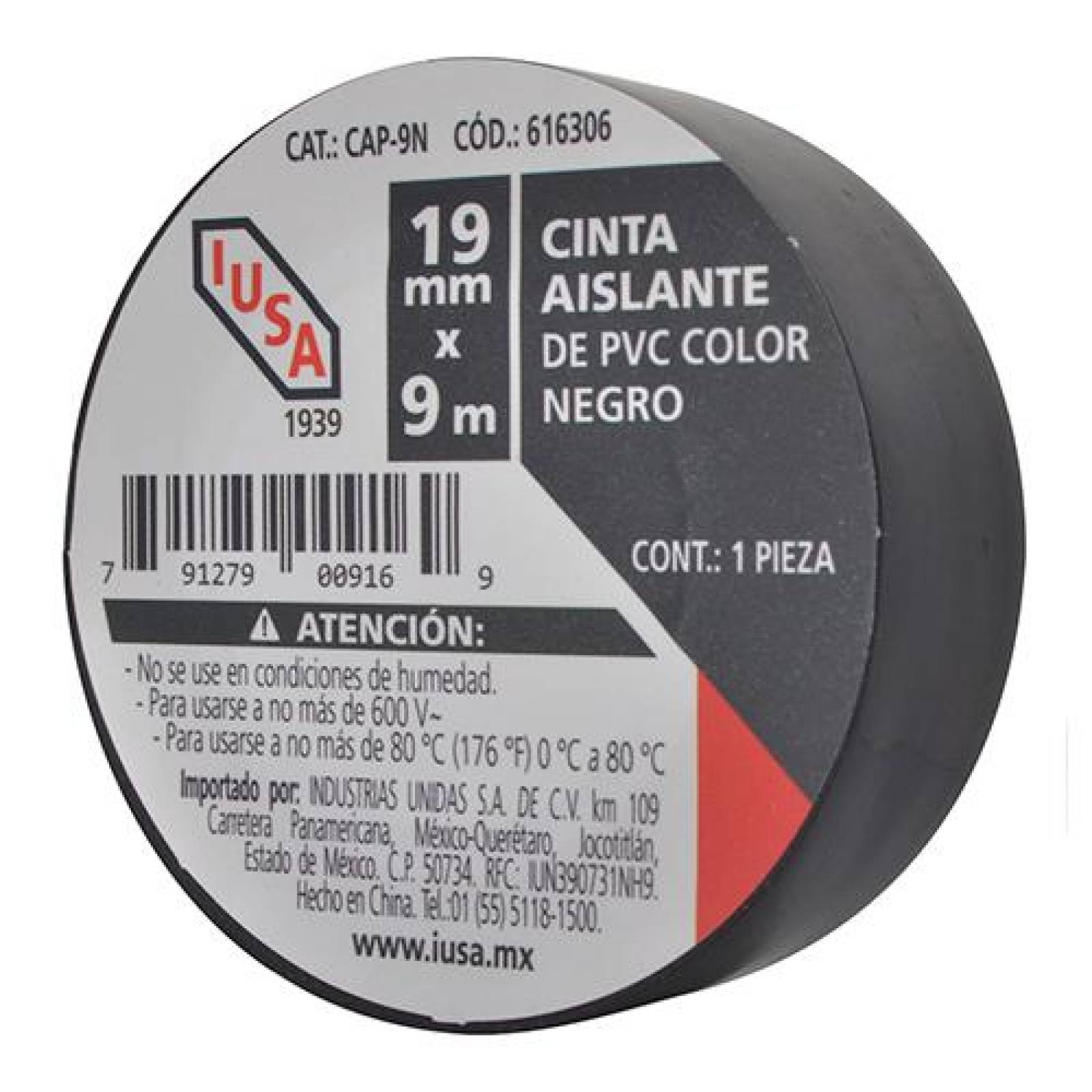 Cinta aislante 19 mm x 9 m negra 