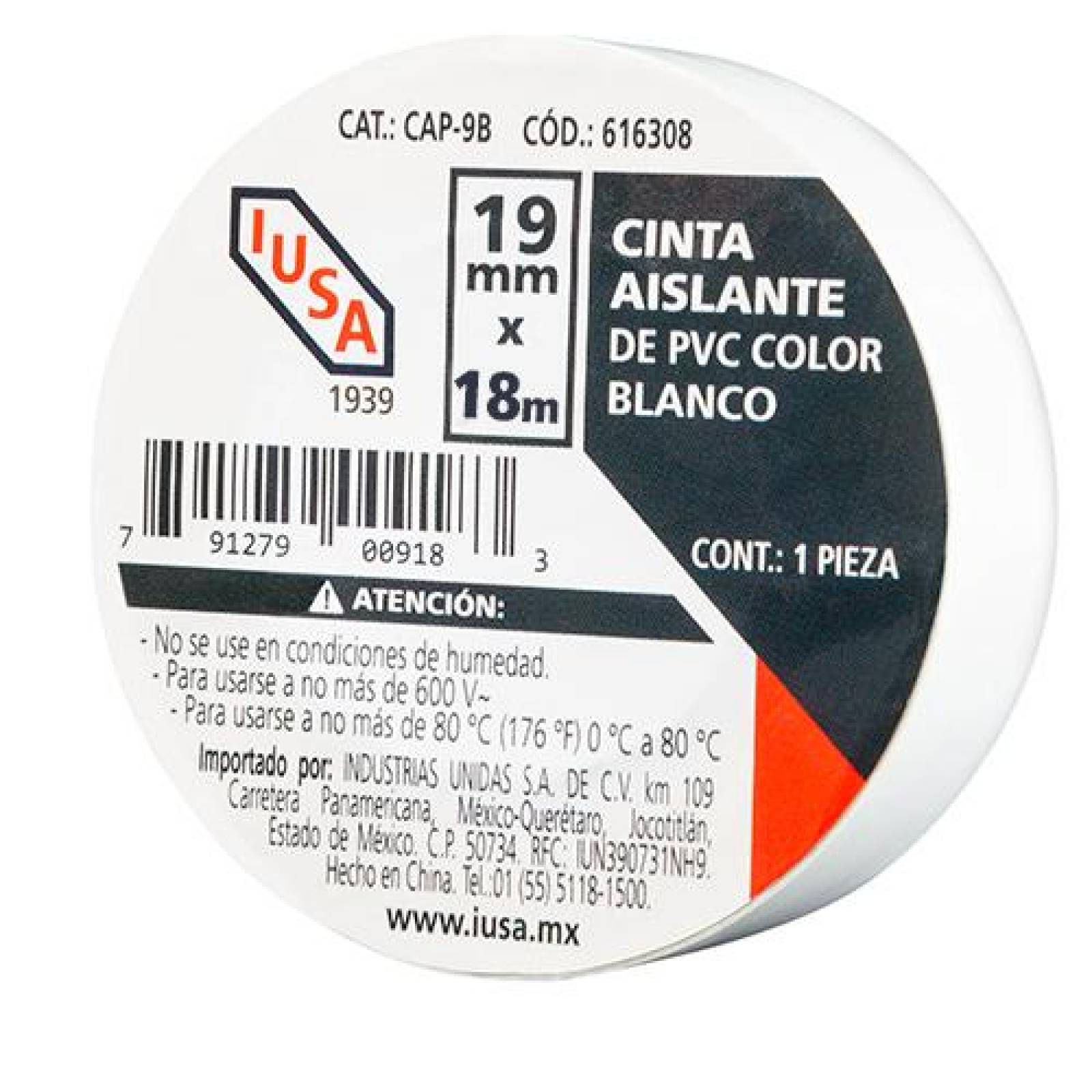 Cinta aislante 19 mm x 18 m blanca 