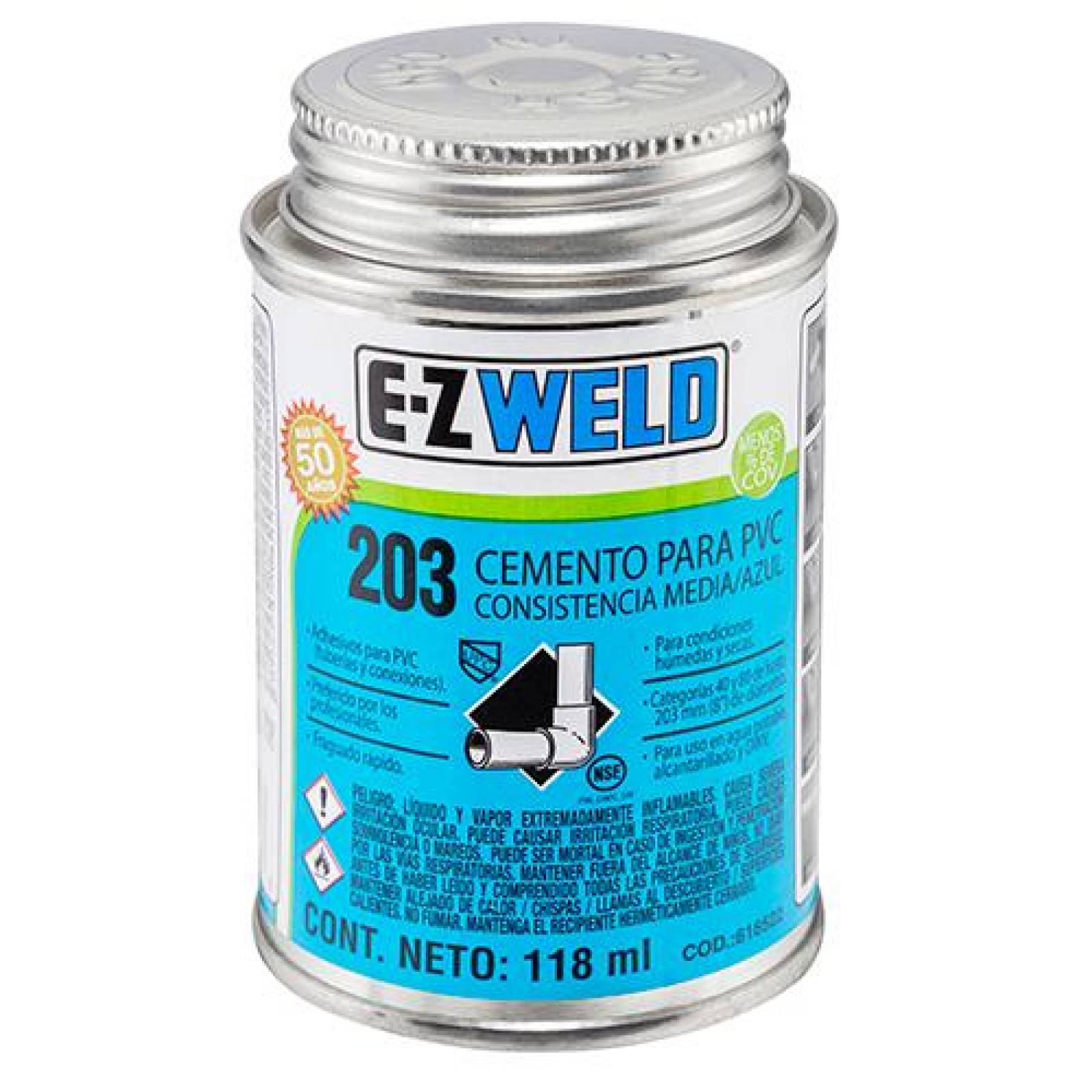 Cemento PVC C40 y C80, mod. 203 azul, E-Z WELD 475ml 