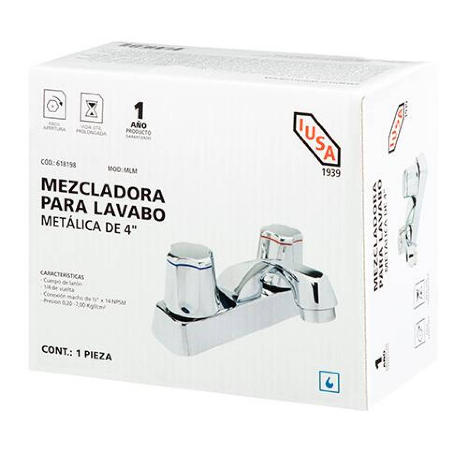 Llave mezcladora para lavabo 4´ metal 