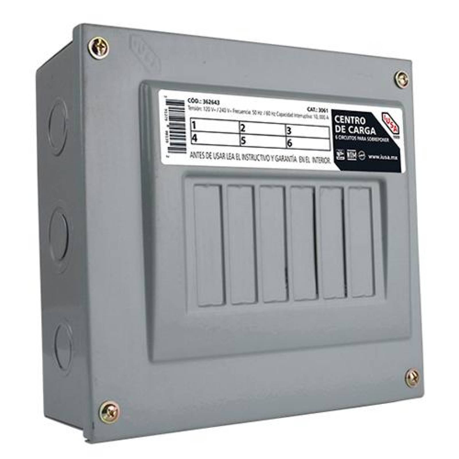 Centro de carga 6 polos Para Sobreponer