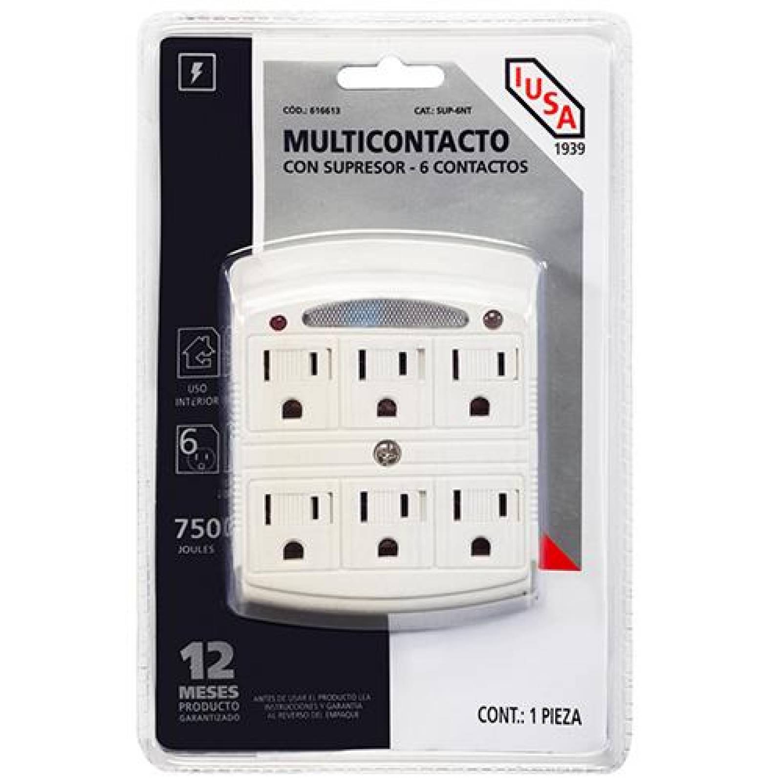 Multicontacto supresor de picos 6 entradas 750 J 