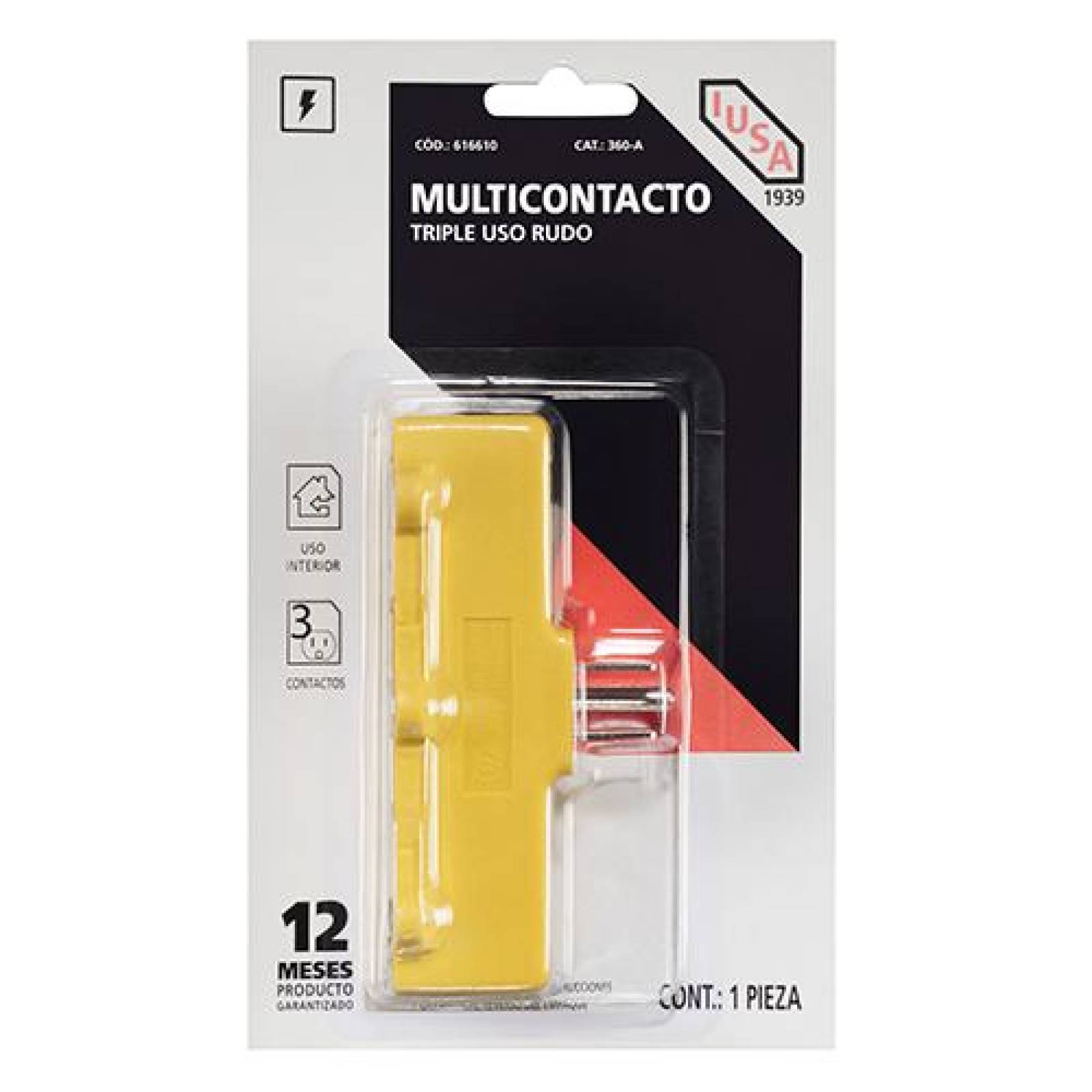 Multicontacto 3 tomas uso rudo amarillo 
