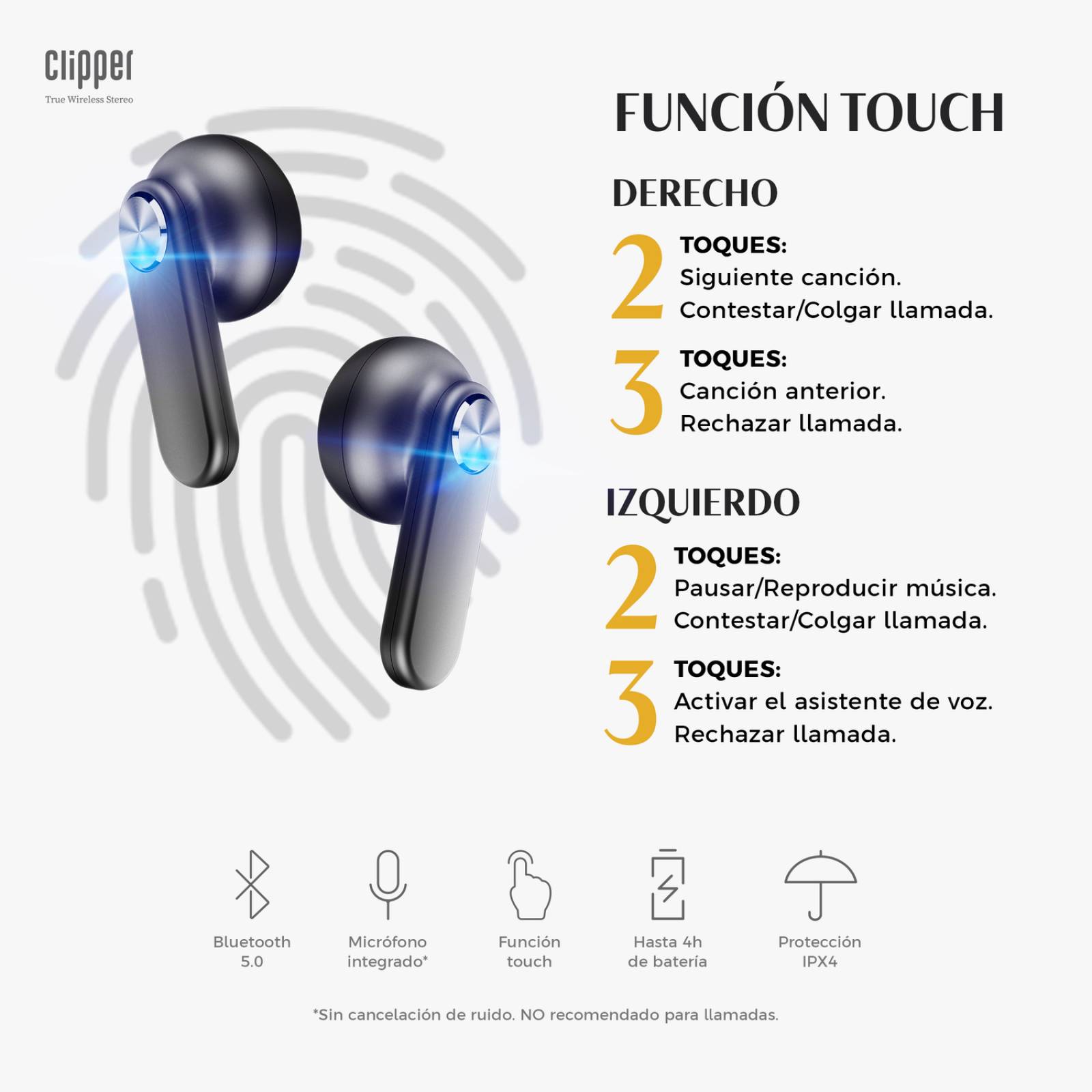 Audífonos Inalámbricos Binden Clipper Tws Delgados Metálicos Negro
