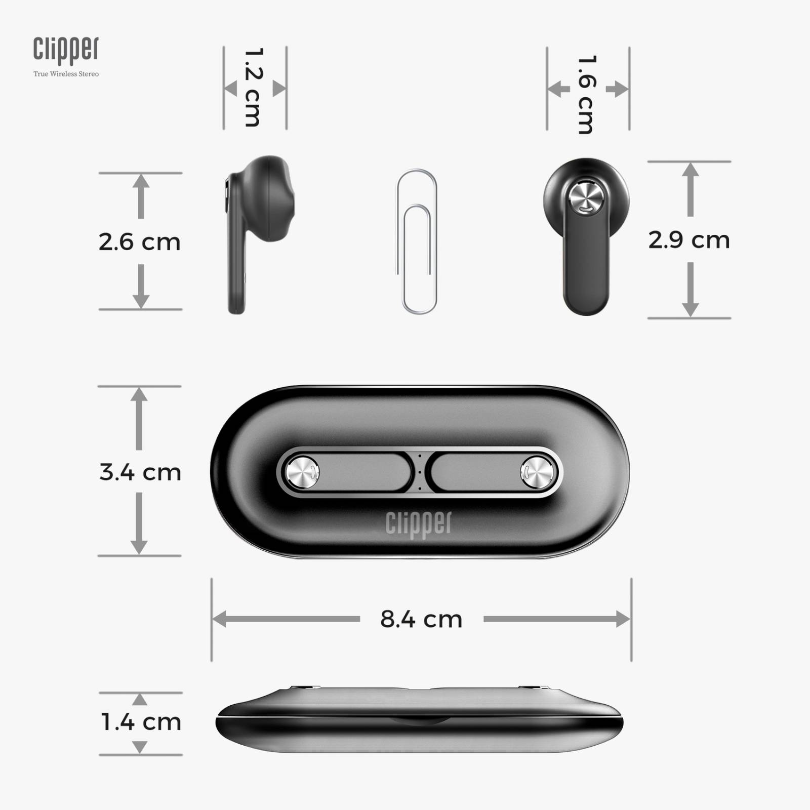 Audífonos Inalámbricos Binden Clipper Tws Delgados Metálicos Negro