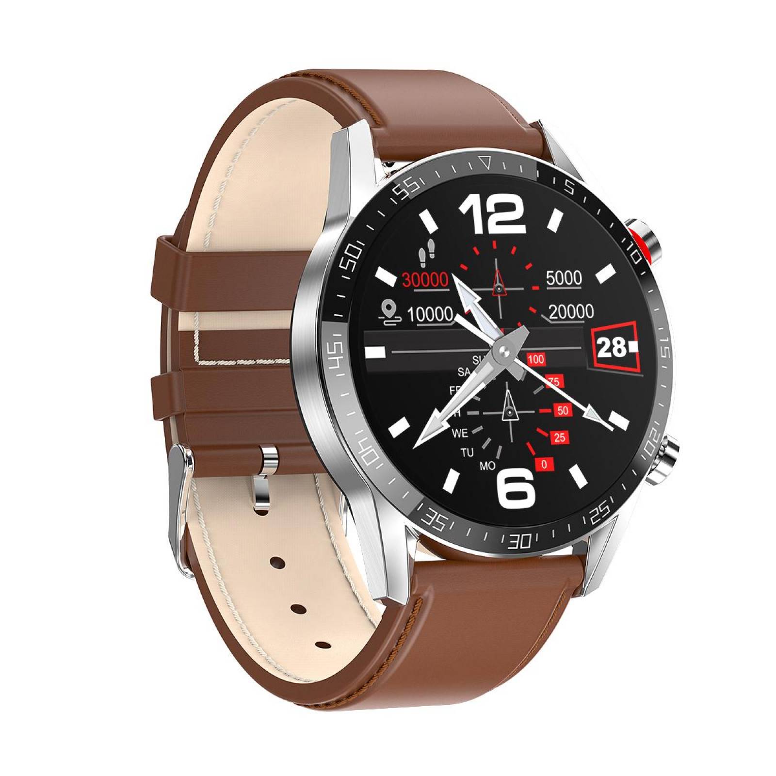Reloj Inteligente L13 para Hombre Pantalla Redonda Táctil HD Compatible Android/iOS IP68 Café
