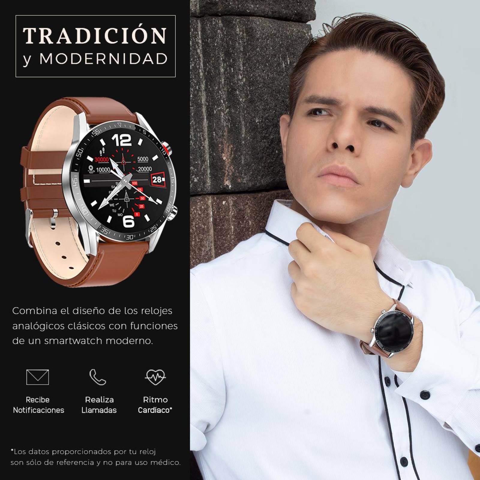 Reloj Inteligente L13 para Hombre Pantalla Redonda Táctil HD Compatible Android/iOS IP68 Café