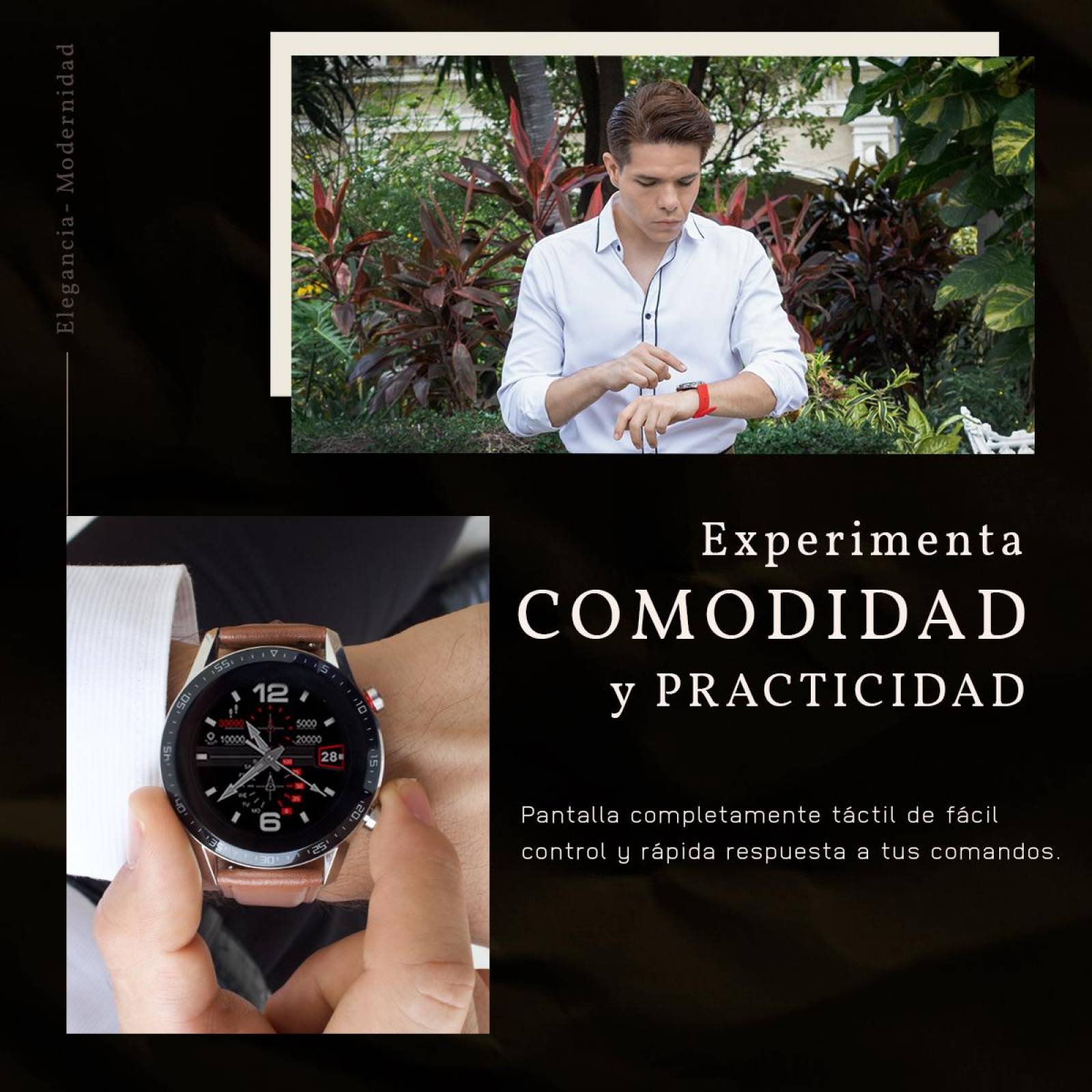 Reloj Inteligente L13 para Hombre Pantalla Redonda Táctil HD Compatible Android/iOS IP68 Café