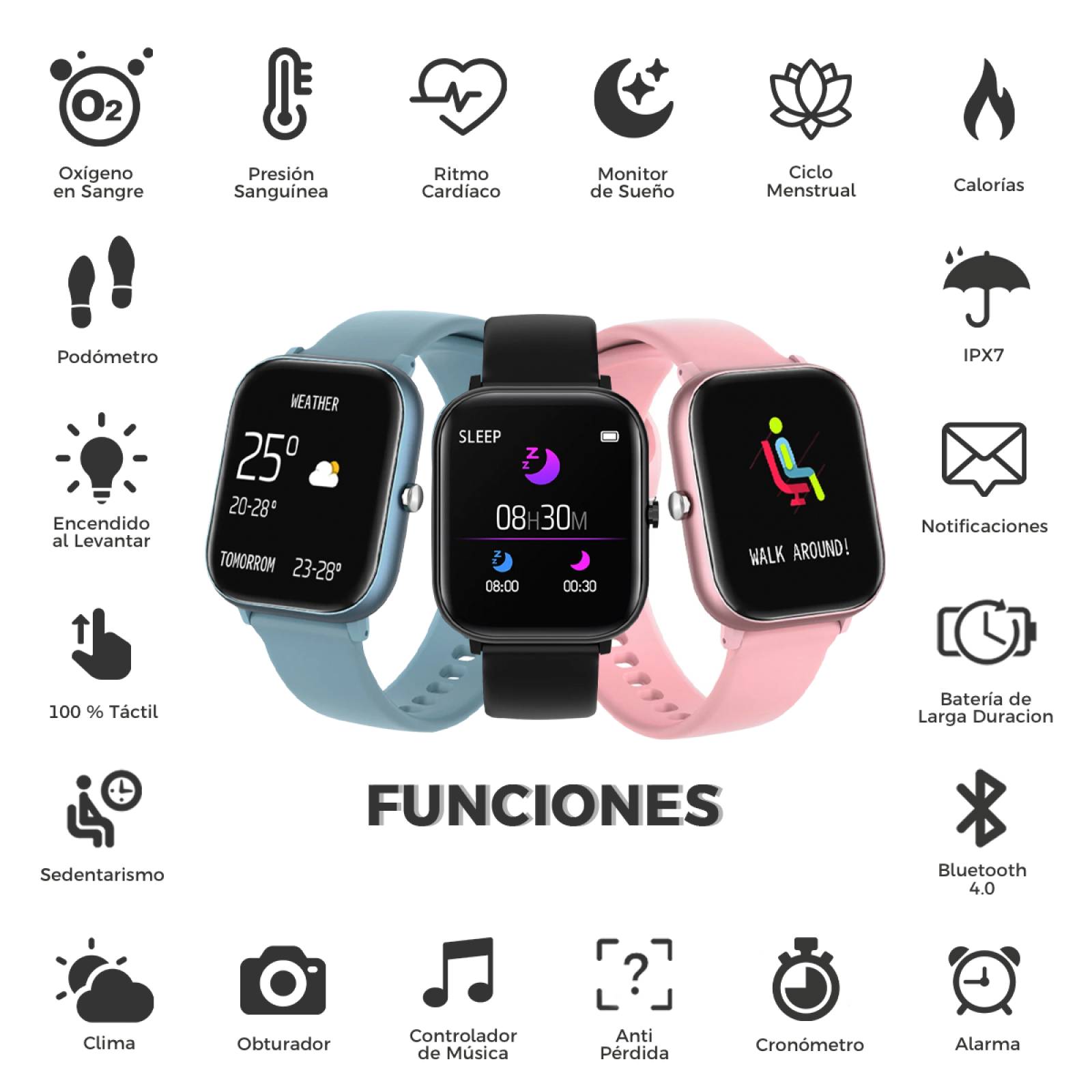 BINDEN Smartwatch P8 Pantalla Touch Completa MultiDeportes iOS/Android,  Beige - Top 10 Productos