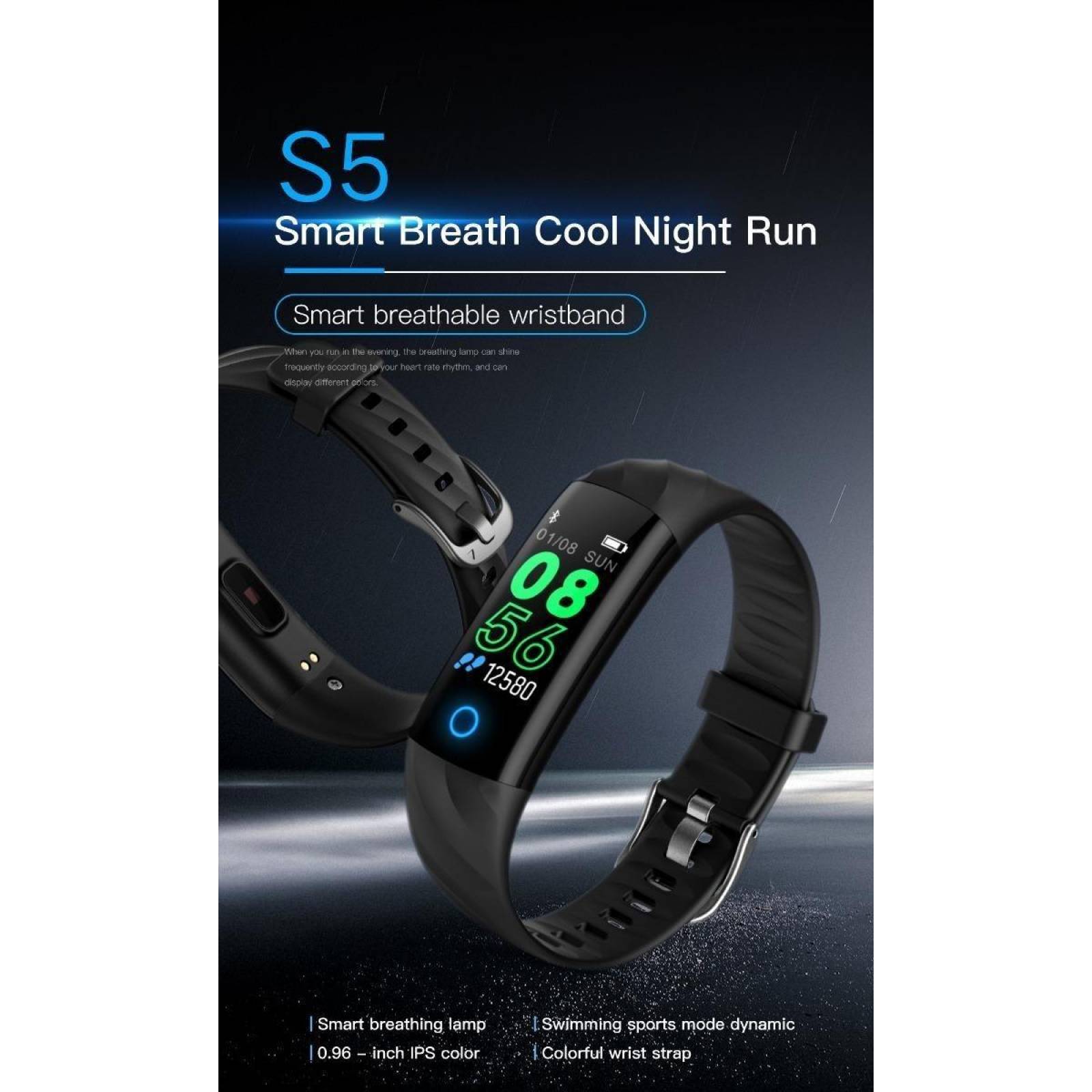 Smartband S5 Multi-sport, Ip68, Notificaciones, Monitoreo Negro