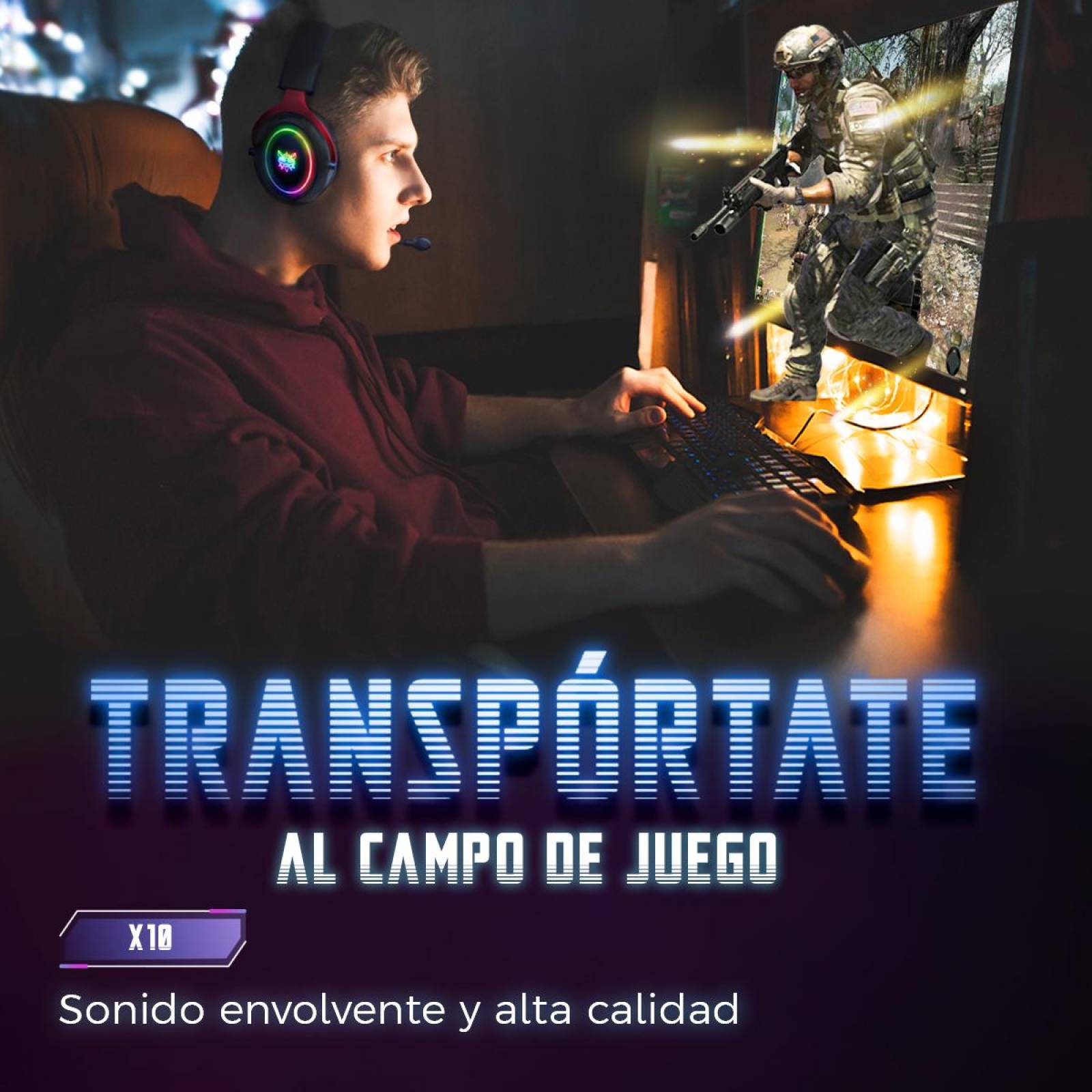Audífonos Gamer BINDEN X10 Surround Ergonómico, Micrófono 