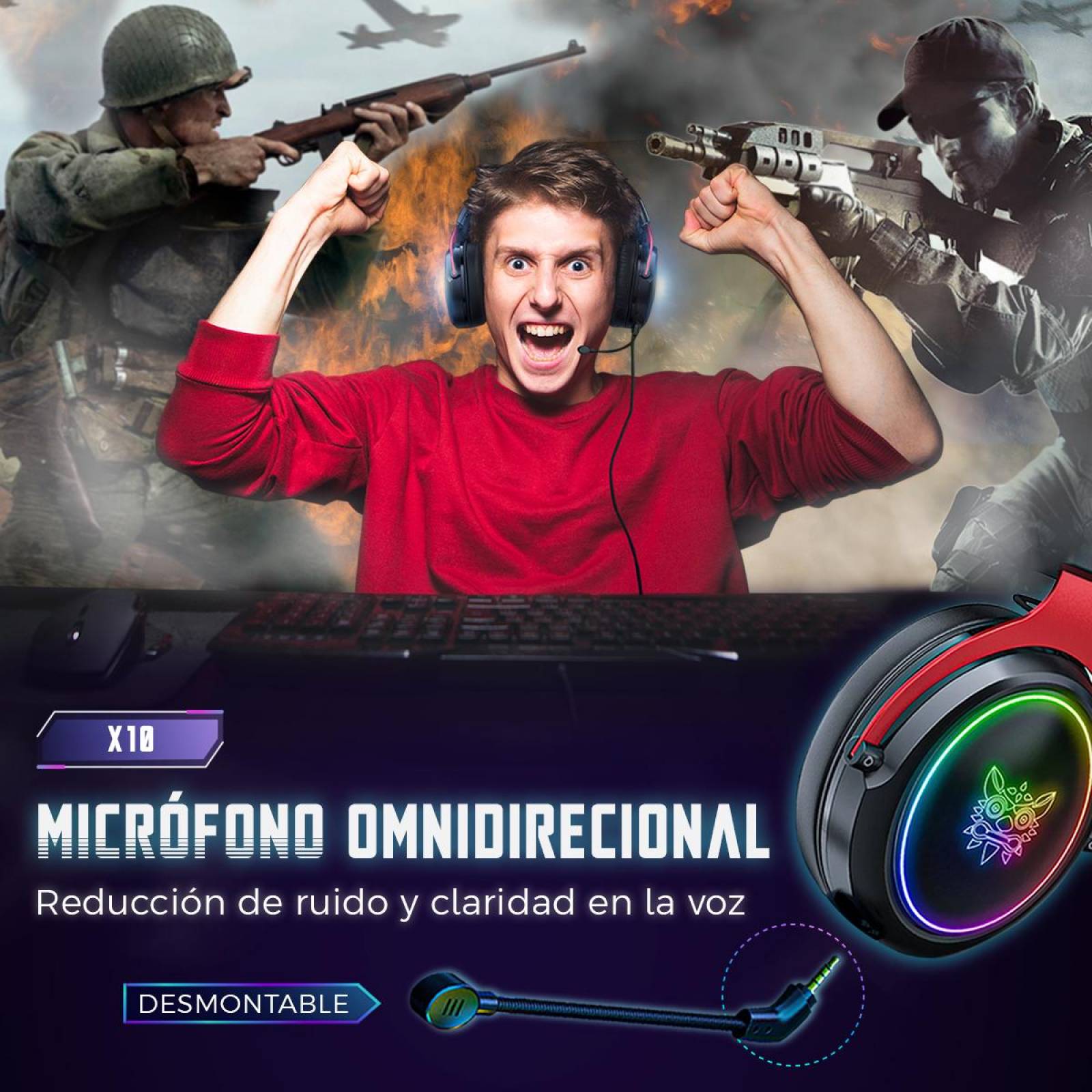 Audífonos Gamer BINDEN X10 Surround Ergonómico, Micrófono 