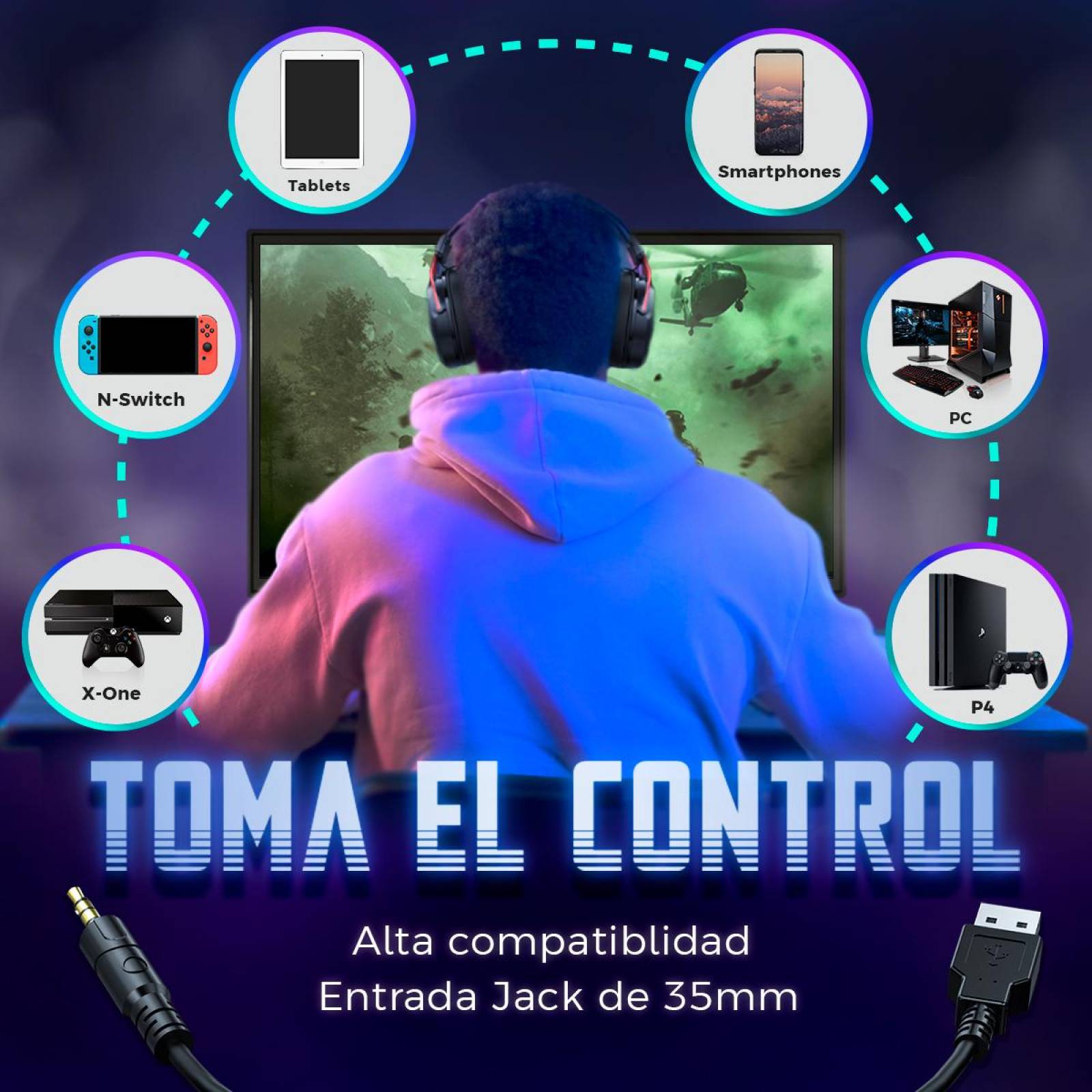 Audífonos Gamer BINDEN X10 Surround Ergonómico, Micrófono 