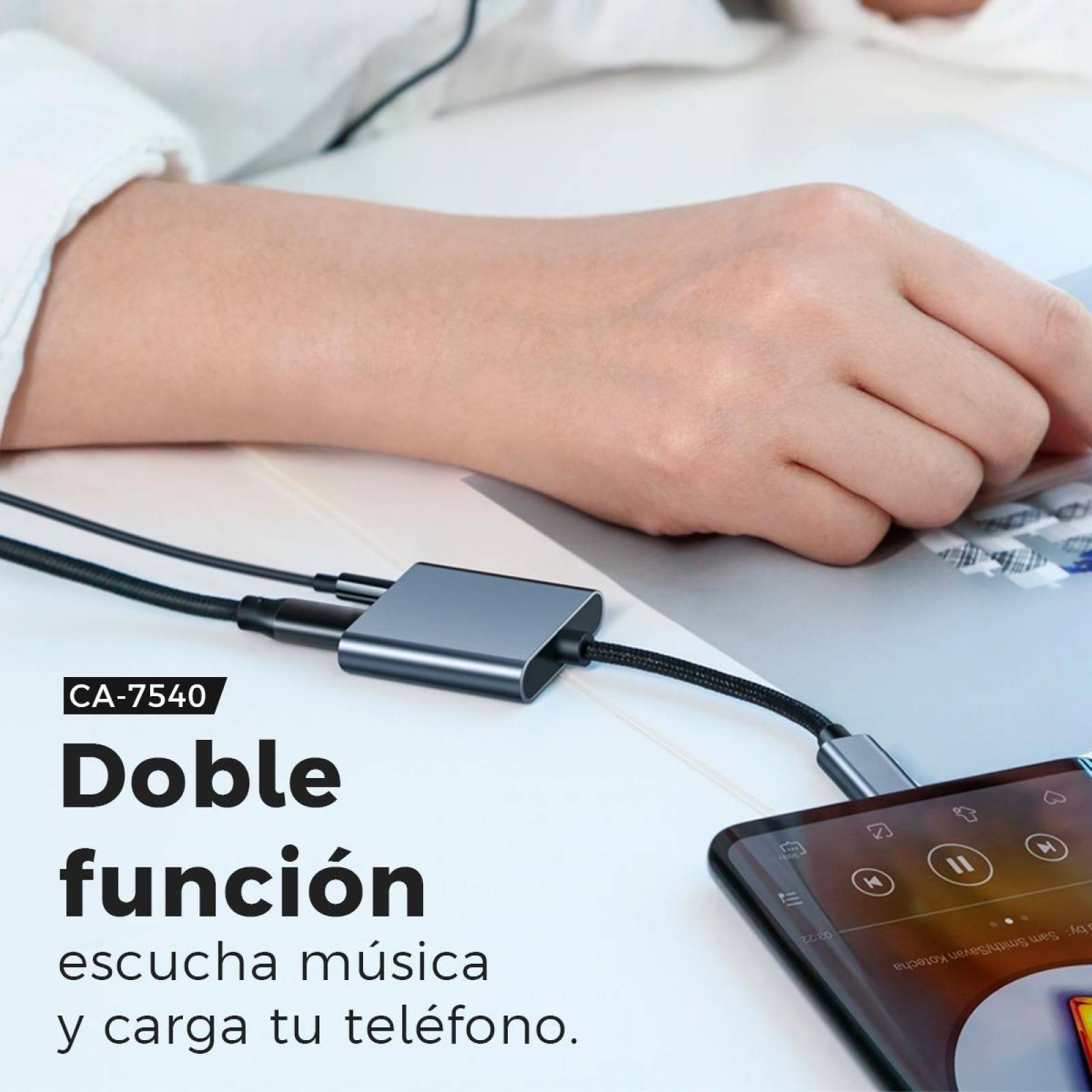 Adaptador Dual Binden 7540 Tipo C Música Y Carga 60w