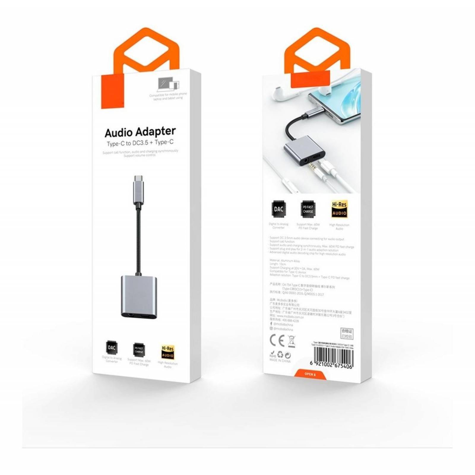 Adaptador Dual Binden 7540 Tipo C Música Y Carga 60w