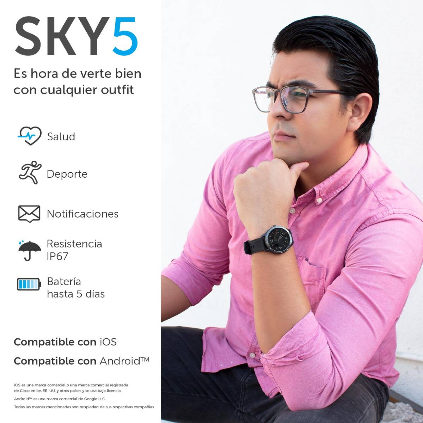 Smartwatch BINDEN SKY 5 Notificaciones, Asistente, Deportes Negro Silicón