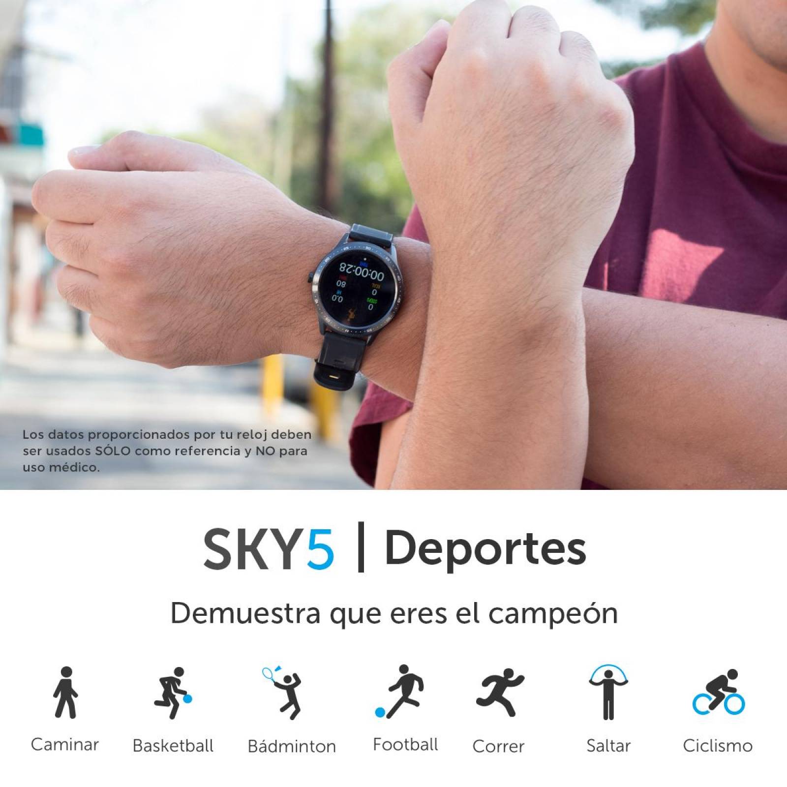 Smartwatch BINDEN SKY 5 Notificaciones, Asistente, Deportes Negro Silicón