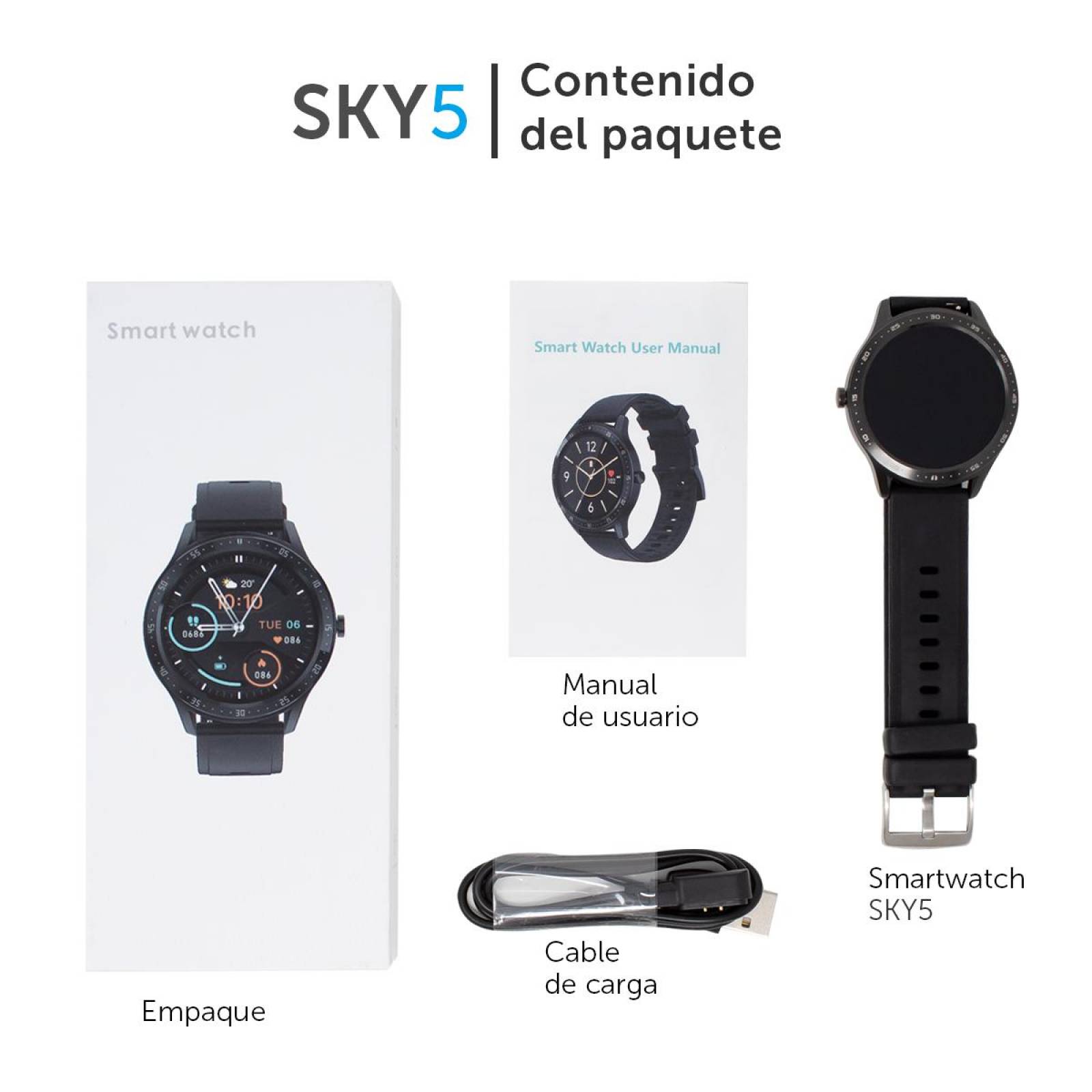 Smartwatch BINDEN SKY 5 Notificaciones, Asistente, Deportes Negro Silicón