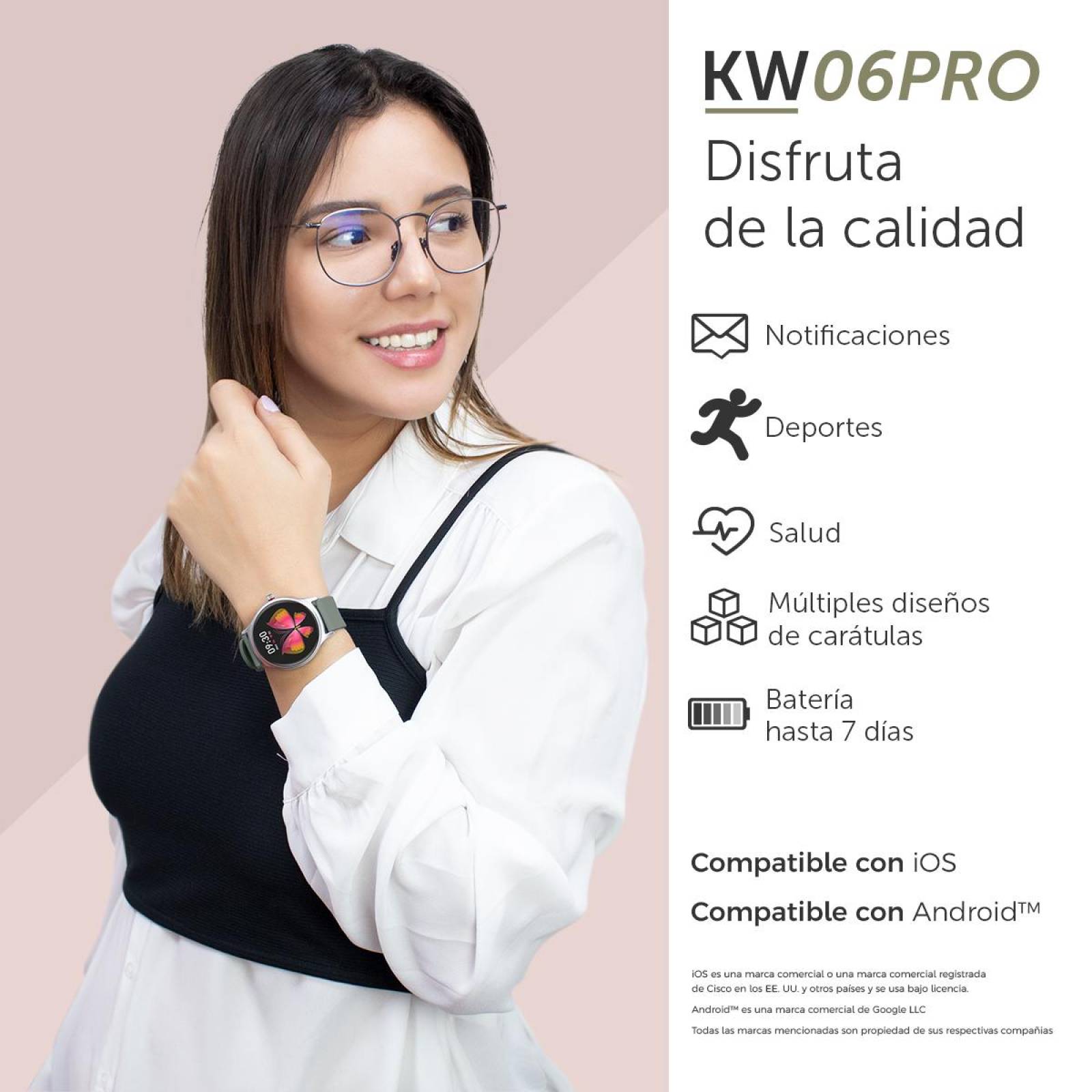 Smartwatch BINDEN KW06Pro Salud Deportes IP68, Android/iOS Negro