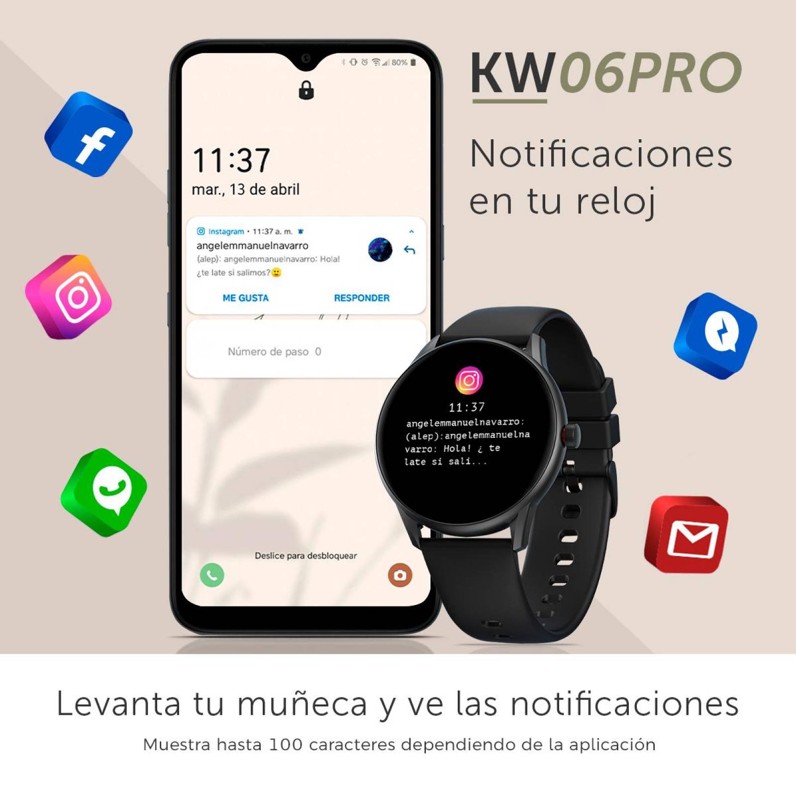 Smartwatch BINDEN KW06Pro Salud Deportes IP68, Android/iOS Negro