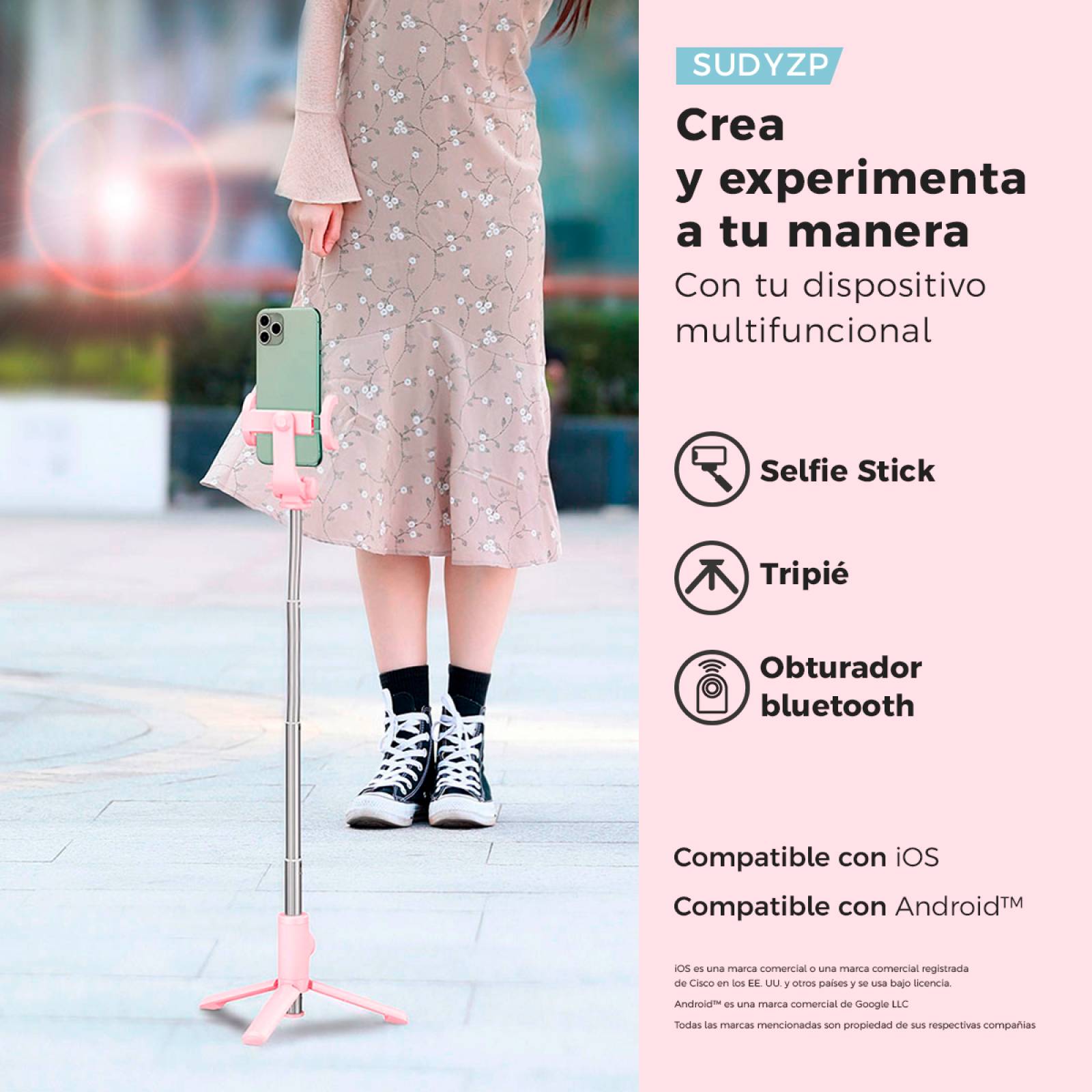 Selfie Stick BINDEN E01 2 en 1 Control BT Plegable Negro