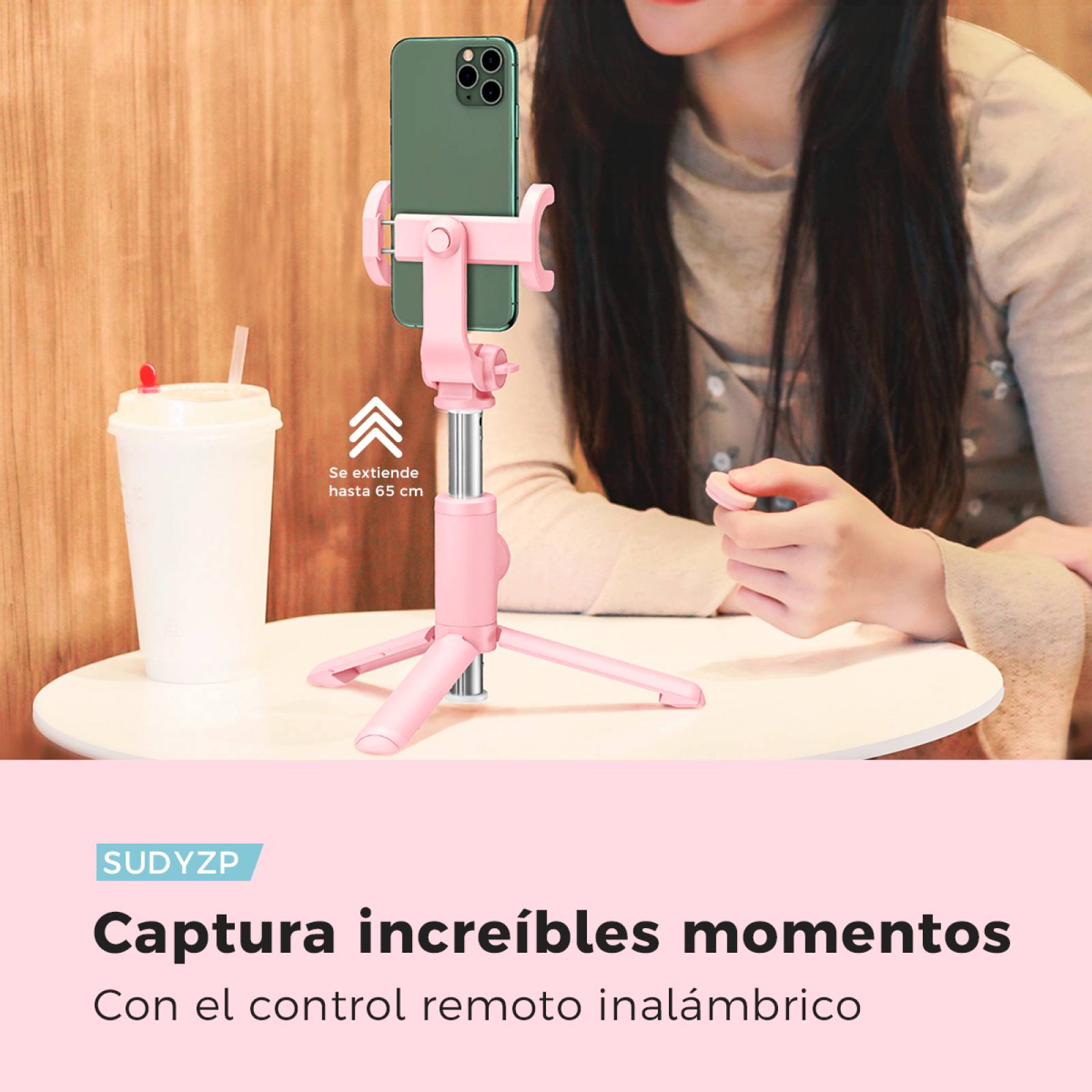 Selfie Stick BINDEN E01 2 en 1 Control BT Plegable Rosa