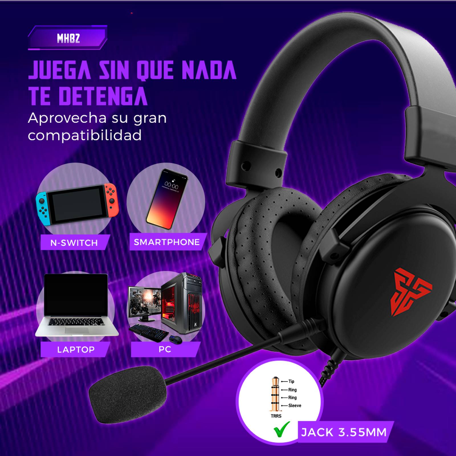 Audífonos Gamer BINDEN MH82 Micrófono Desmontable Ligeros 
