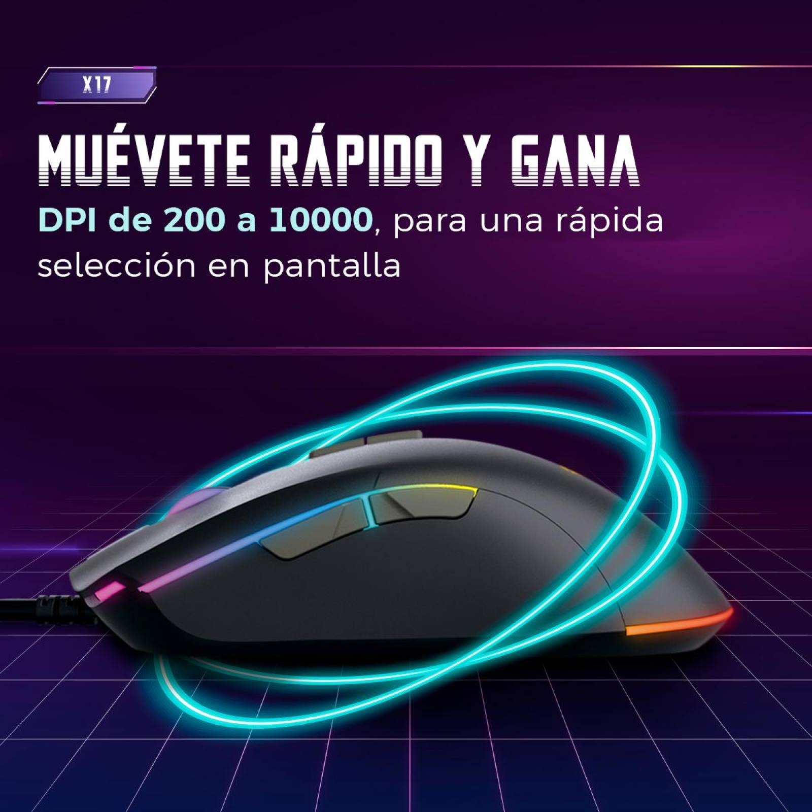 Mouse Gamer BINDEN X17 Luces RGB PixArt 10000 DPI 7 Botones