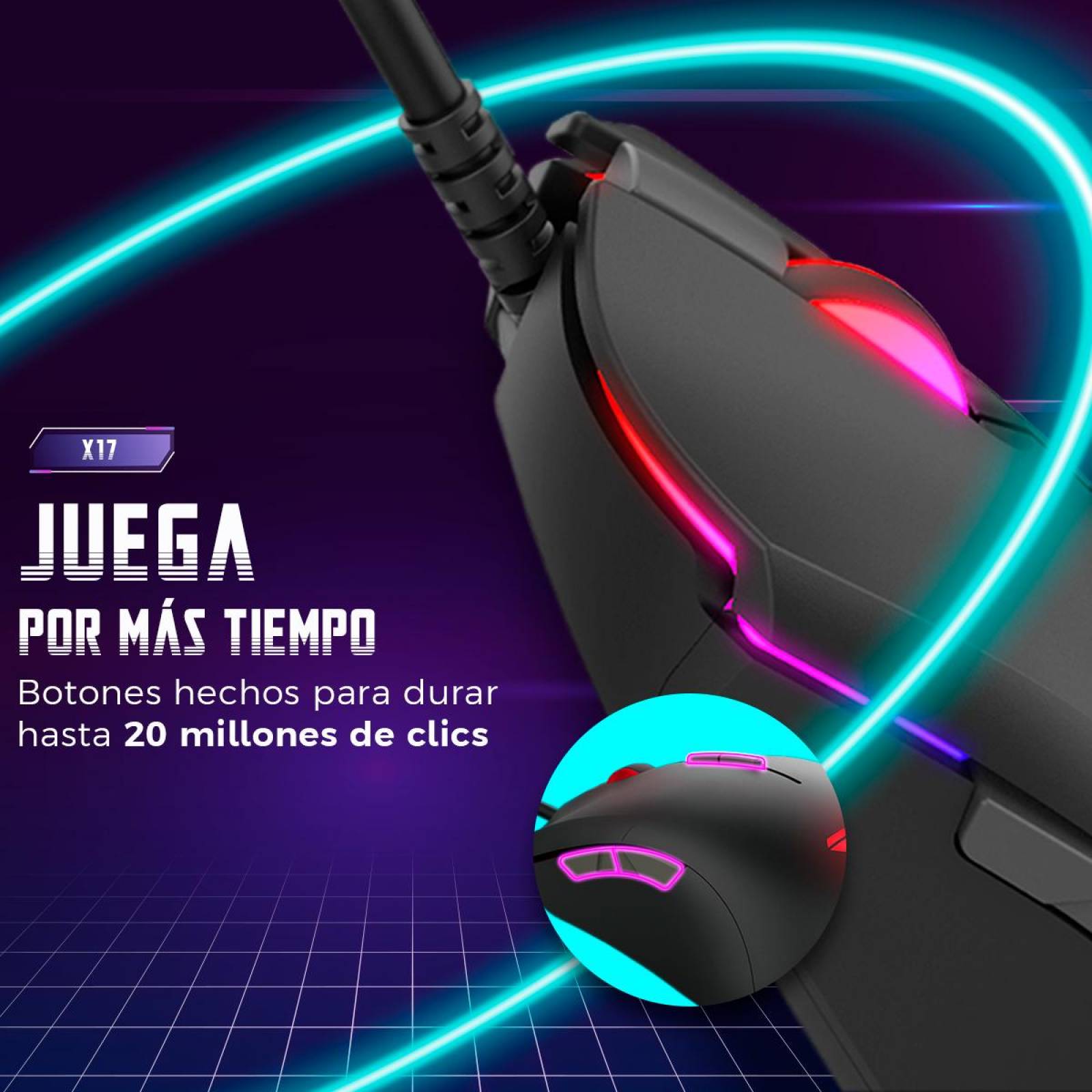 Mouse Gamer BINDEN X17 Luces RGB PixArt 10000 DPI 7 Botones