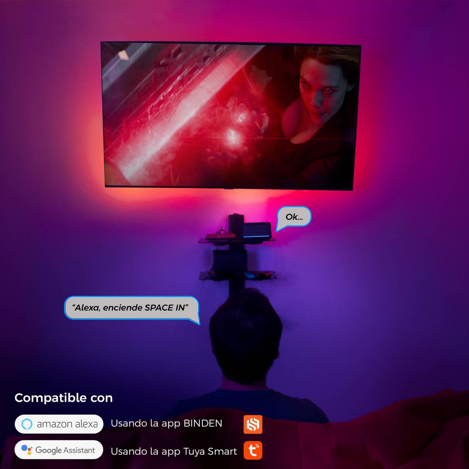 Tira Led Inteligente BINDEN SPACE IN para TV Hasta 90" 