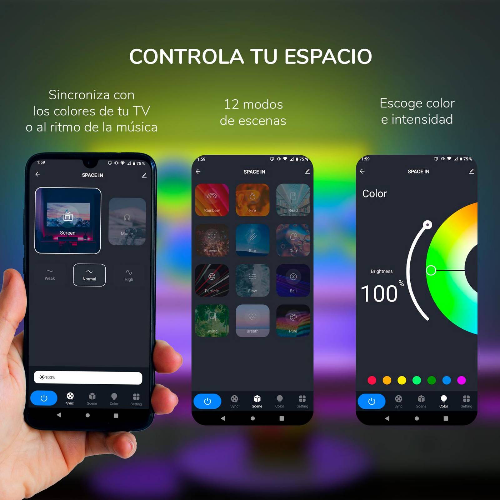 Tira Led Inteligente BINDEN SPACE IN para TV Hasta 90" 