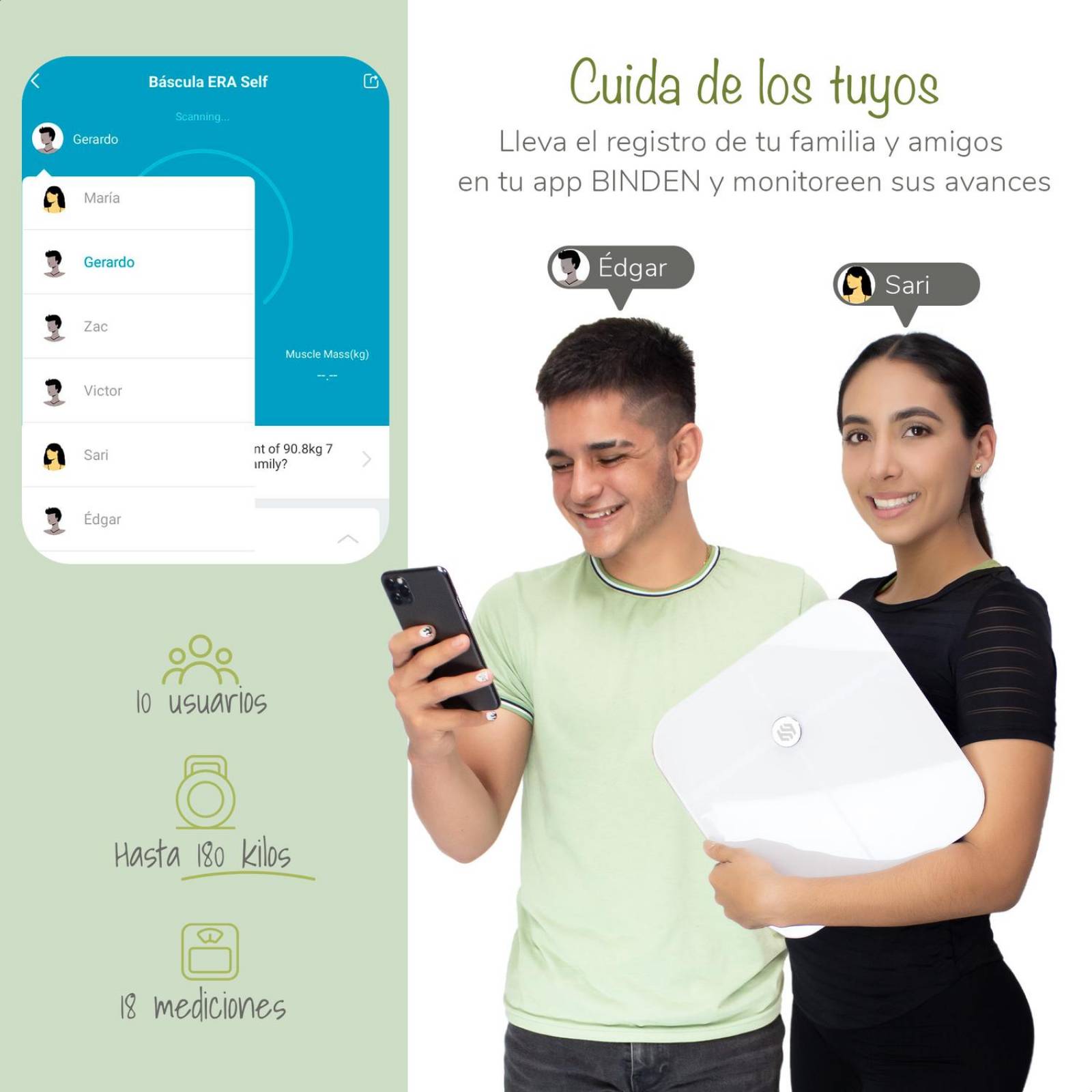 Báscula Inteligente BINDEN ERA Self 18 Mediciones App BINDEN Negro