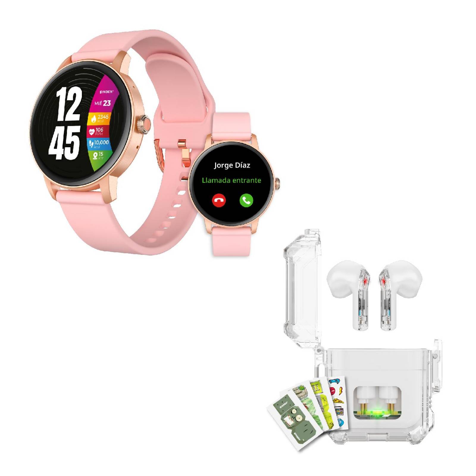 Smartwatch BINDEN ERA One Lite Rosa + Audifonos DARK Booster 