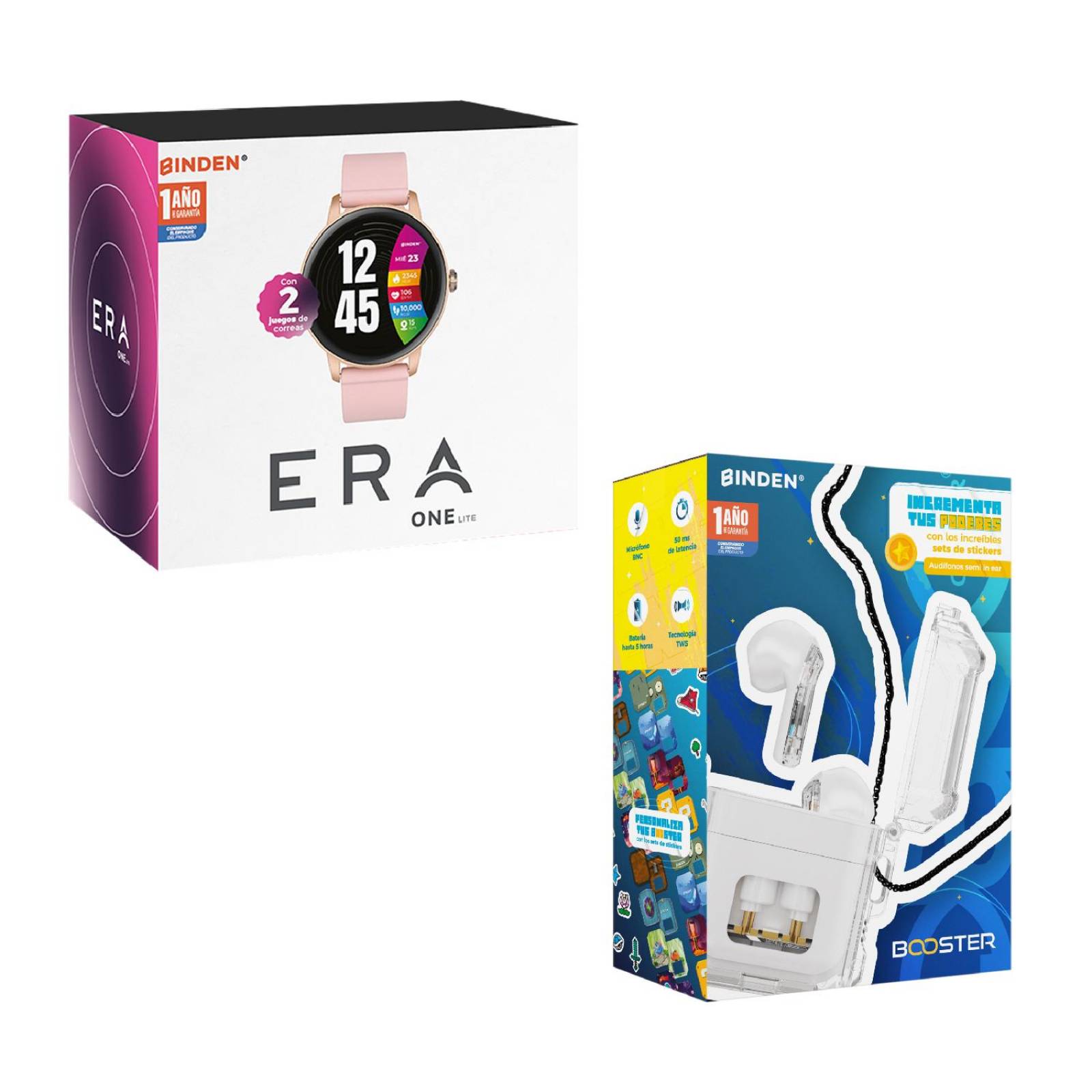 Smartwatch BINDEN ERA One Lite Rosa + Audifonos DARK Booster 