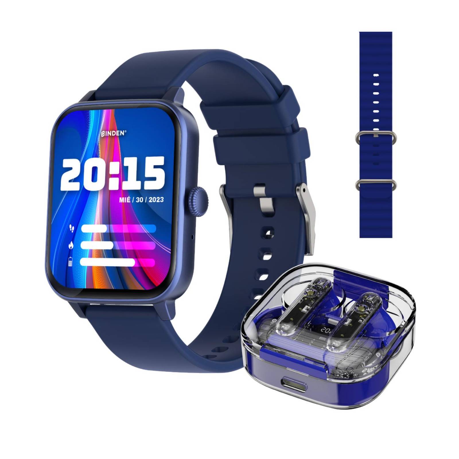 Smartwatch Binden Kulest Kit Reloj Inteligente + Audífonos Azul